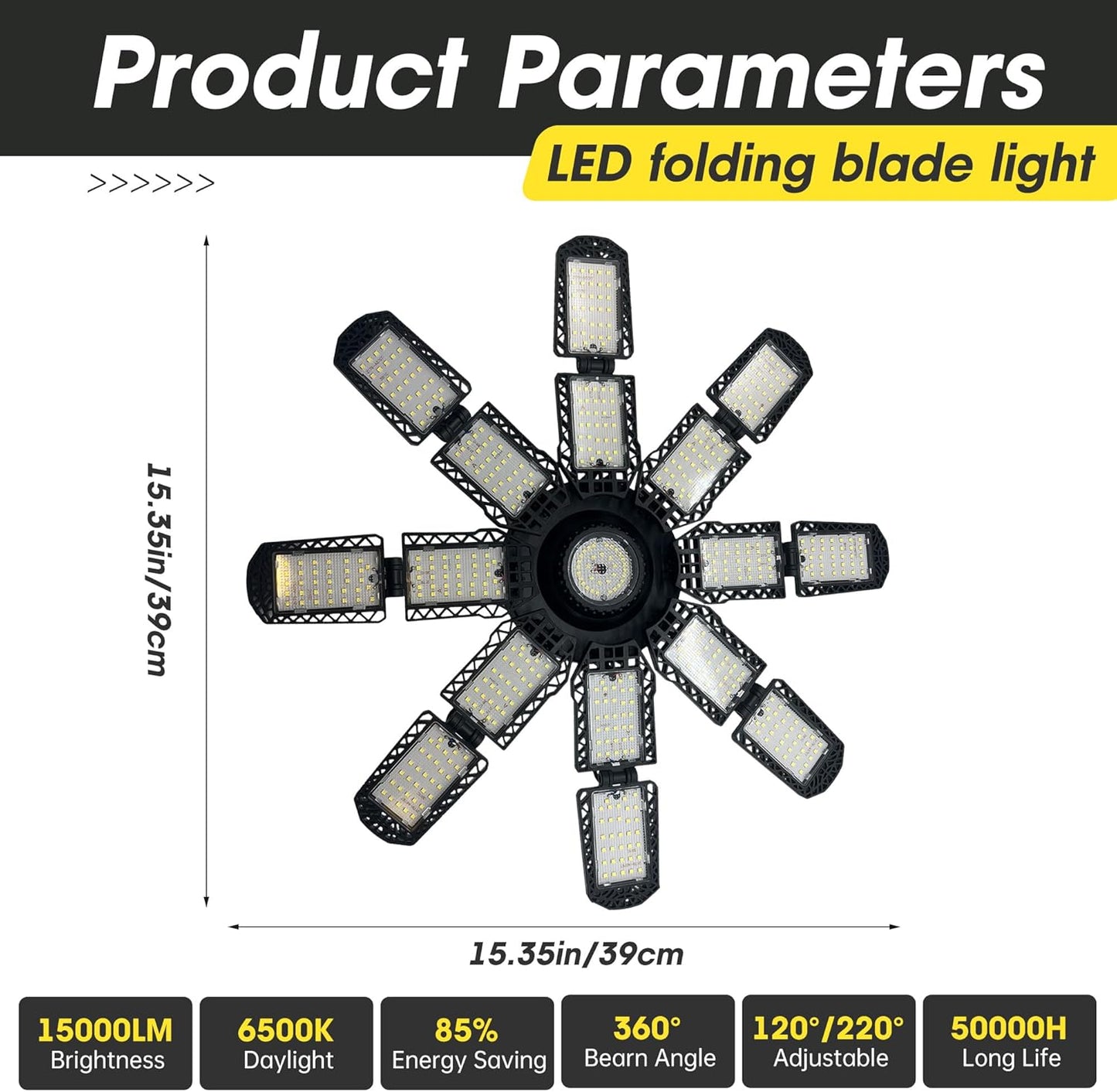LED Garage Light,Super Bright Screw in E26/E27 Ceiling Shop Work Lamp, 350W 35000 Lumen Deformable Basement Bulb Fixture with 16+1 Adjustable Panels, Lighting for Workshop, Attic