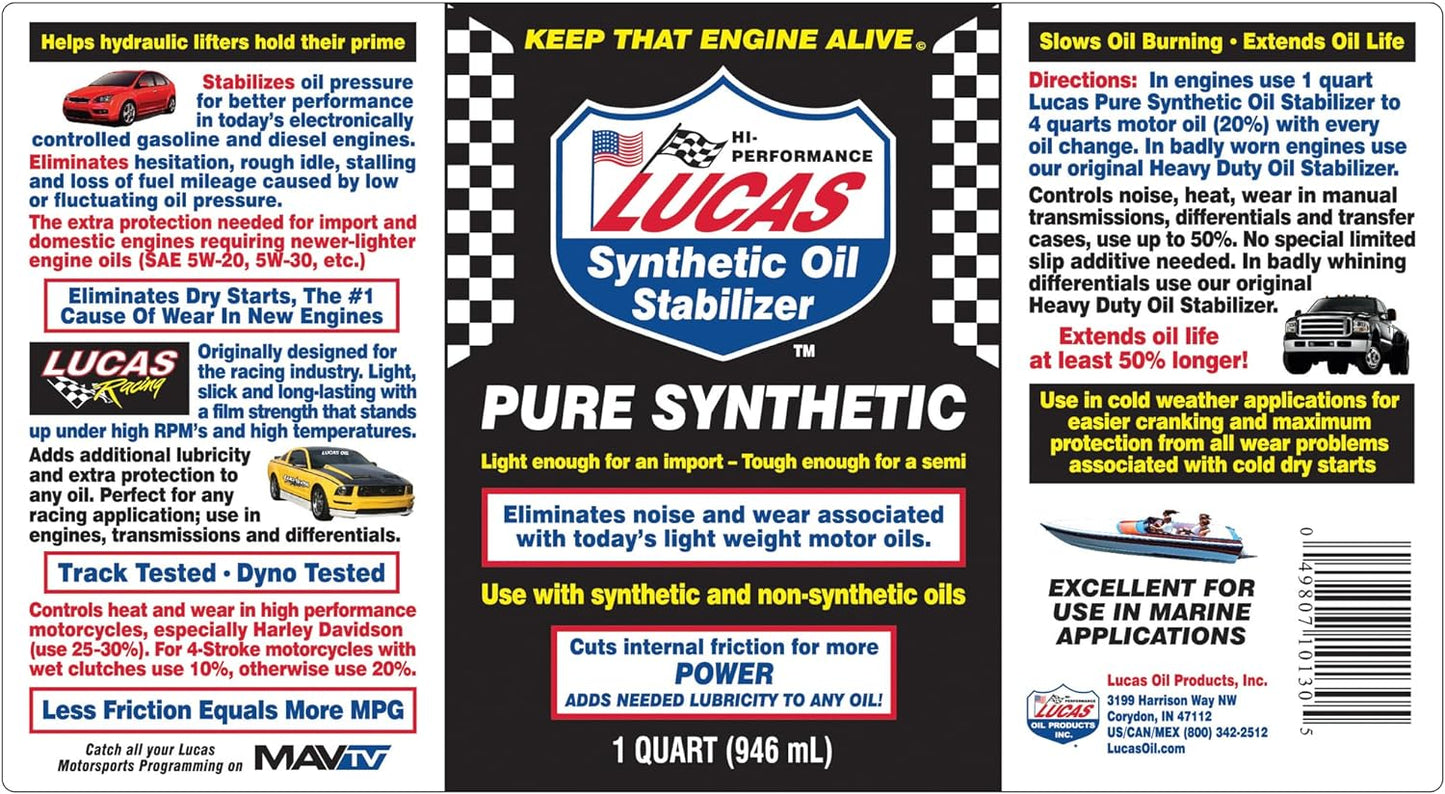 Lucas LUC10130 Synthetic Oil Stabilizer. Quart