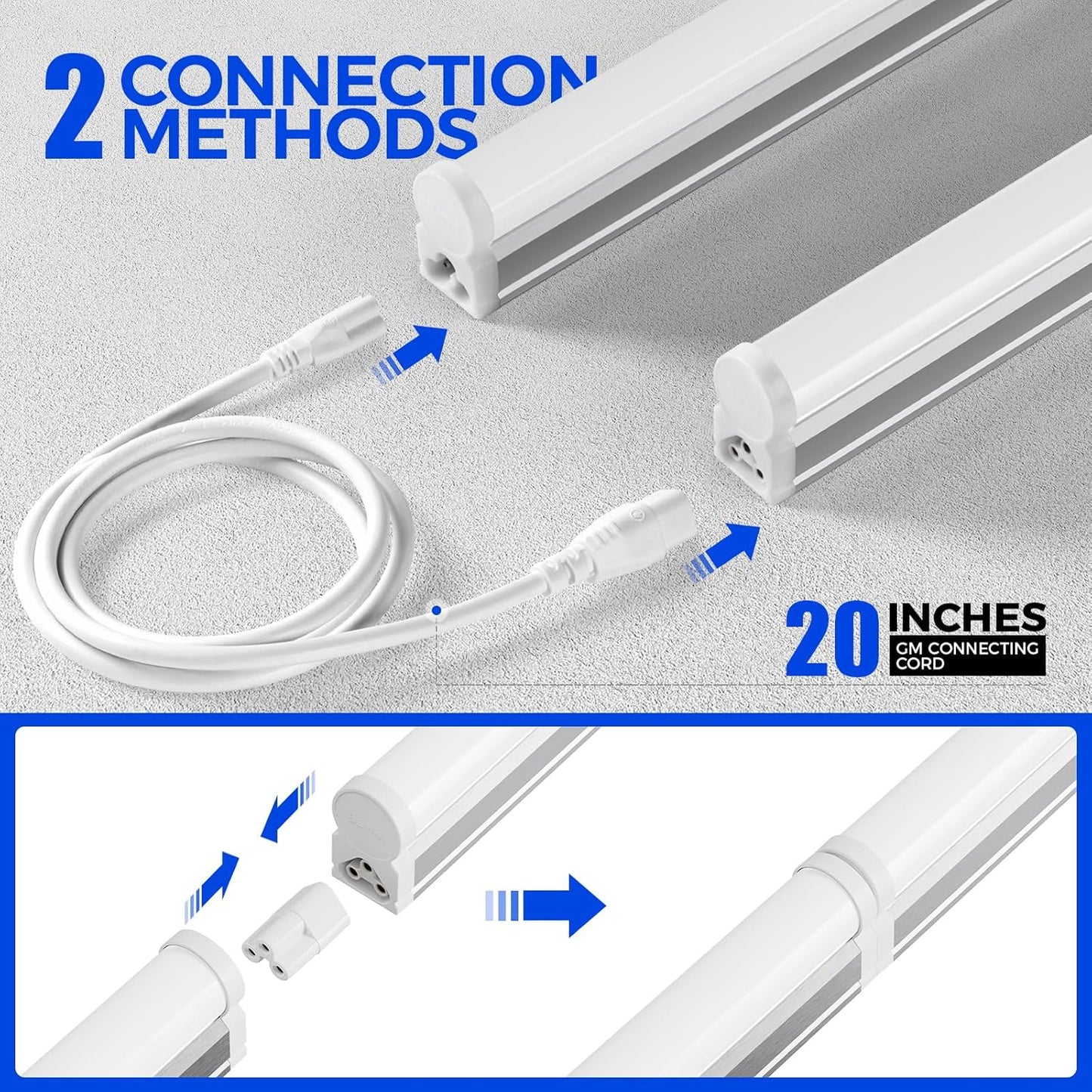 Barrina T5 4FT LED Shop Light, 2200lm,5000K Daylight White, 20W Utility Light Fixture, Ceiling and Under Cabinet Lights for Workshop Garage, Corded Electric with ON/Off Switch, 6 Pack