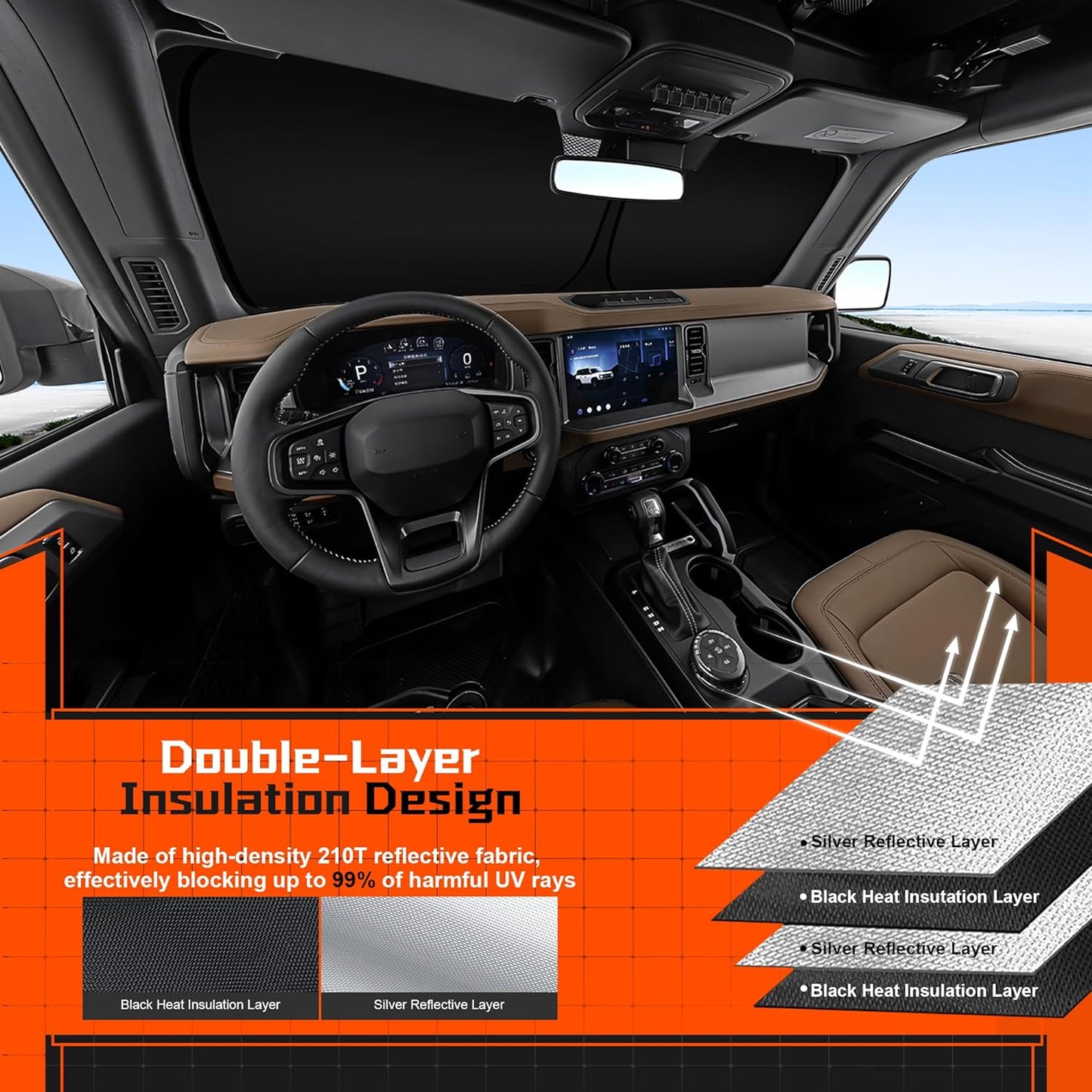 Custom Fit Windshield Sun Shade for Genesis GV80 2021-2025 - Full Coverage, 210T Reflective Fabric, Double-Layer Design - Blocks 99% UV Rays, Keeps Car Cool, Easy to Install and Store