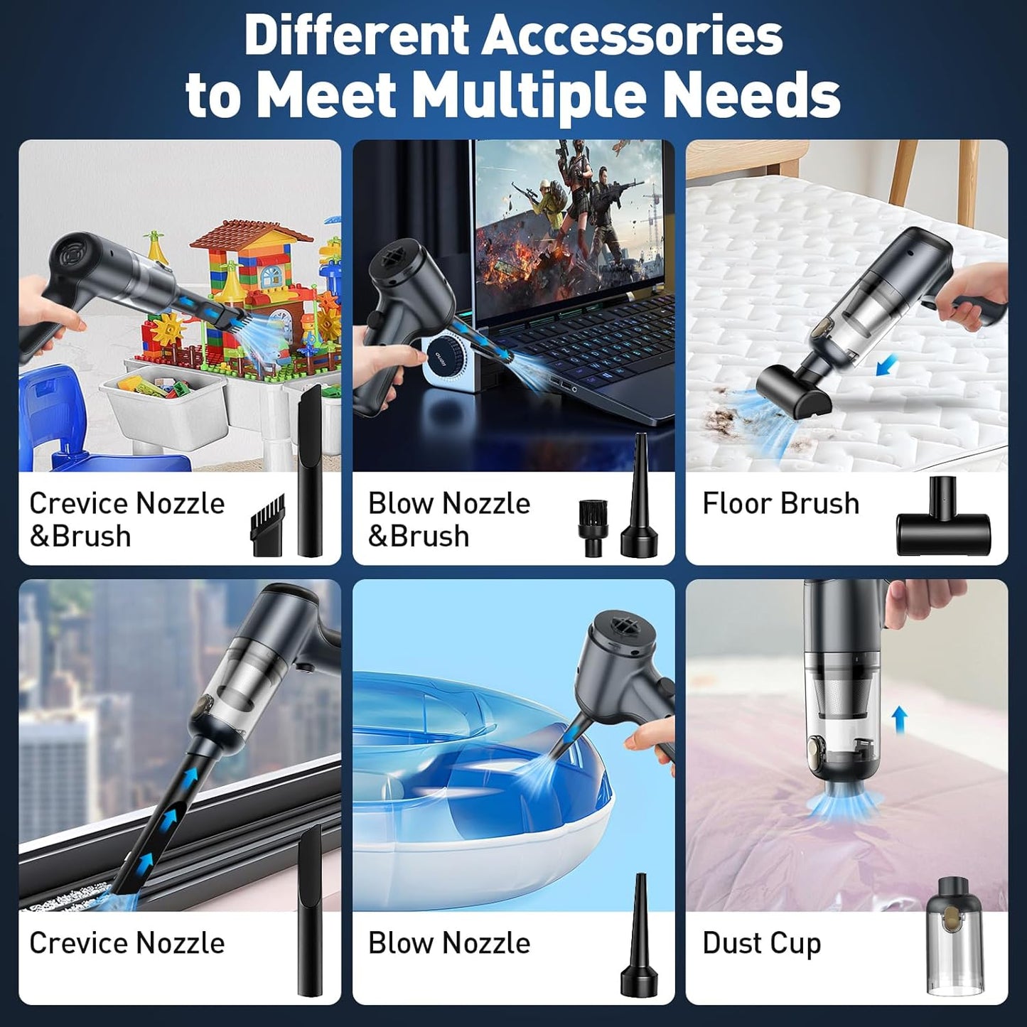 Mini Vacuum Cleaner, 120W High Power Handheld Car Vacuum Cleaner, 2 in 1 Air Duster and Hand Held Vacuum Portable Cordless, Rechargeable Small Vacuum for Car, Home, Office, Pet（Black）