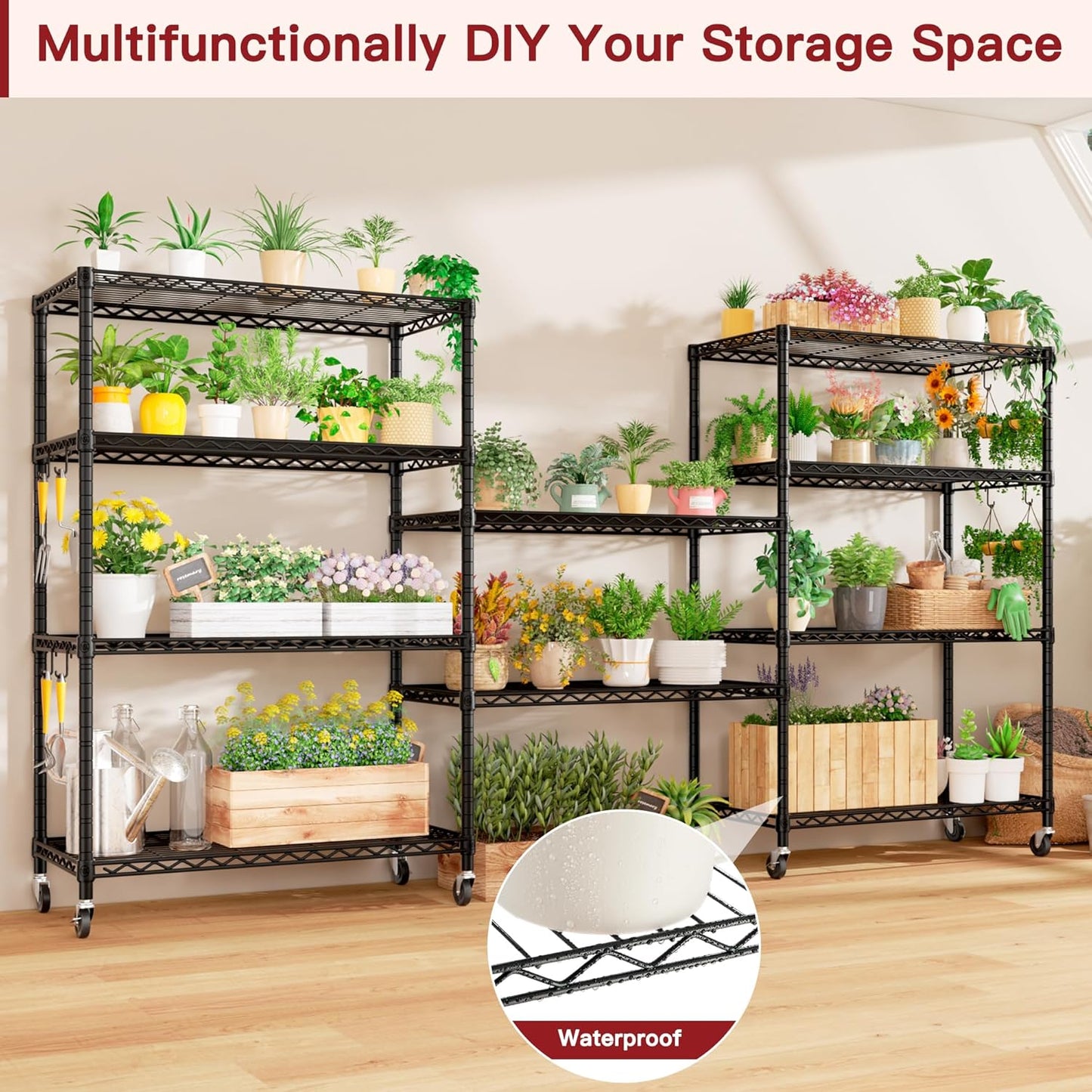 PrimeZone 4 Packs 36" W x 16" D x 79" H Wire Storage Shelves with Wheels, 5 Tier NSF Certified Heavy Duty Adjustable Kitchen Shelving Unit, Pantry Organizer Rack Rolling Metal Shelf for Garage Closet