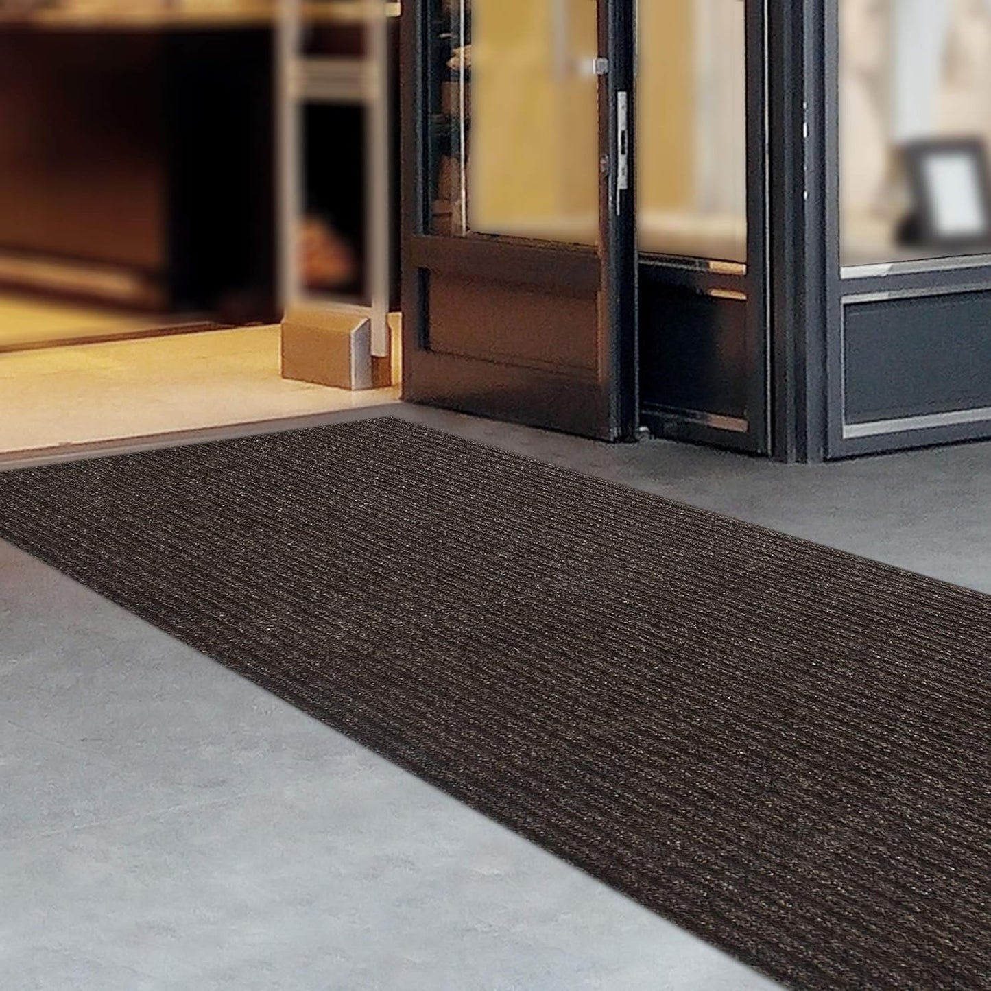 iCustomRug Spartan Weather Warrior Indoor/Outdoor Utility Ribbed Carpet Runner with Non-Slip Thermoplastic Rubber Backing, 6ft X 62ft in Brown