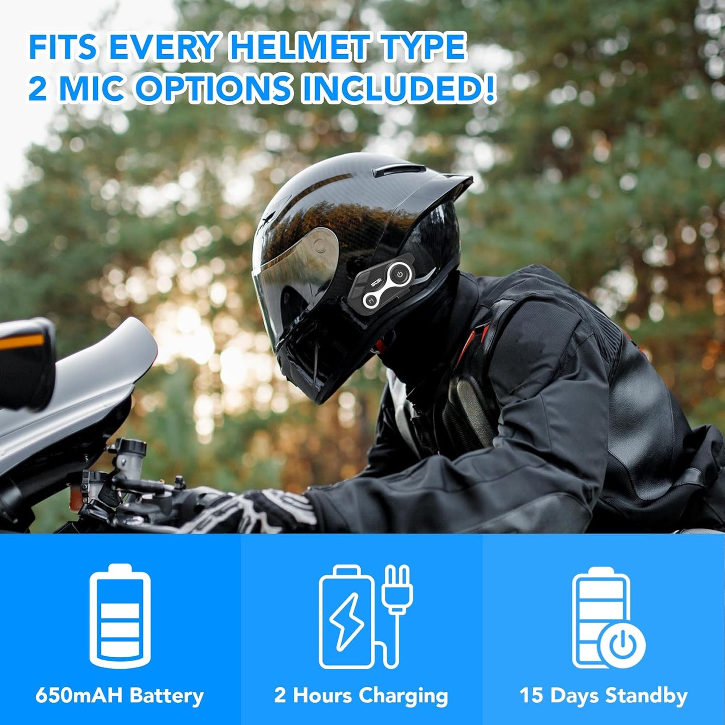 Motorcycle Bluetooth Intercom 1000m 2 Riders Motorbike Helmet Communication System Headset Universal Wireless Interphone (Waterproof/Handsfree/Stereo Music/GPS/FM/2 Pack)