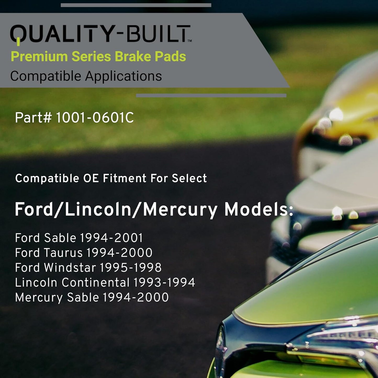 Premium Ceramic Front Brake Pads (1001-0601C) Compatible with Ford Sable 1994-2001, Ford Taurus 1994-2000, Ford Windstar 1995-1998, Lincoln Continental 1993-1994, Mercury Sable 1994-2000