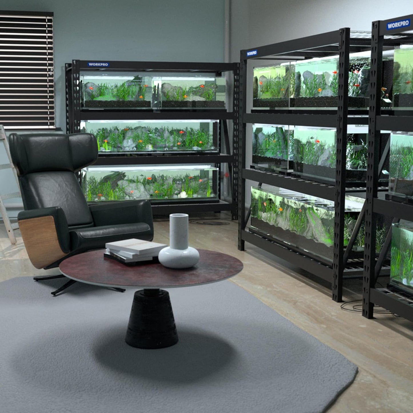 WORKPRO Garage Shelving, 68" W x 24" D x 65" H, 7200 LBS Load, Heavy Duty Metal Shelves for Storage, Industrial Storage Rack for Warehouse Kitchen Shop Basement, Black, Pack of 1