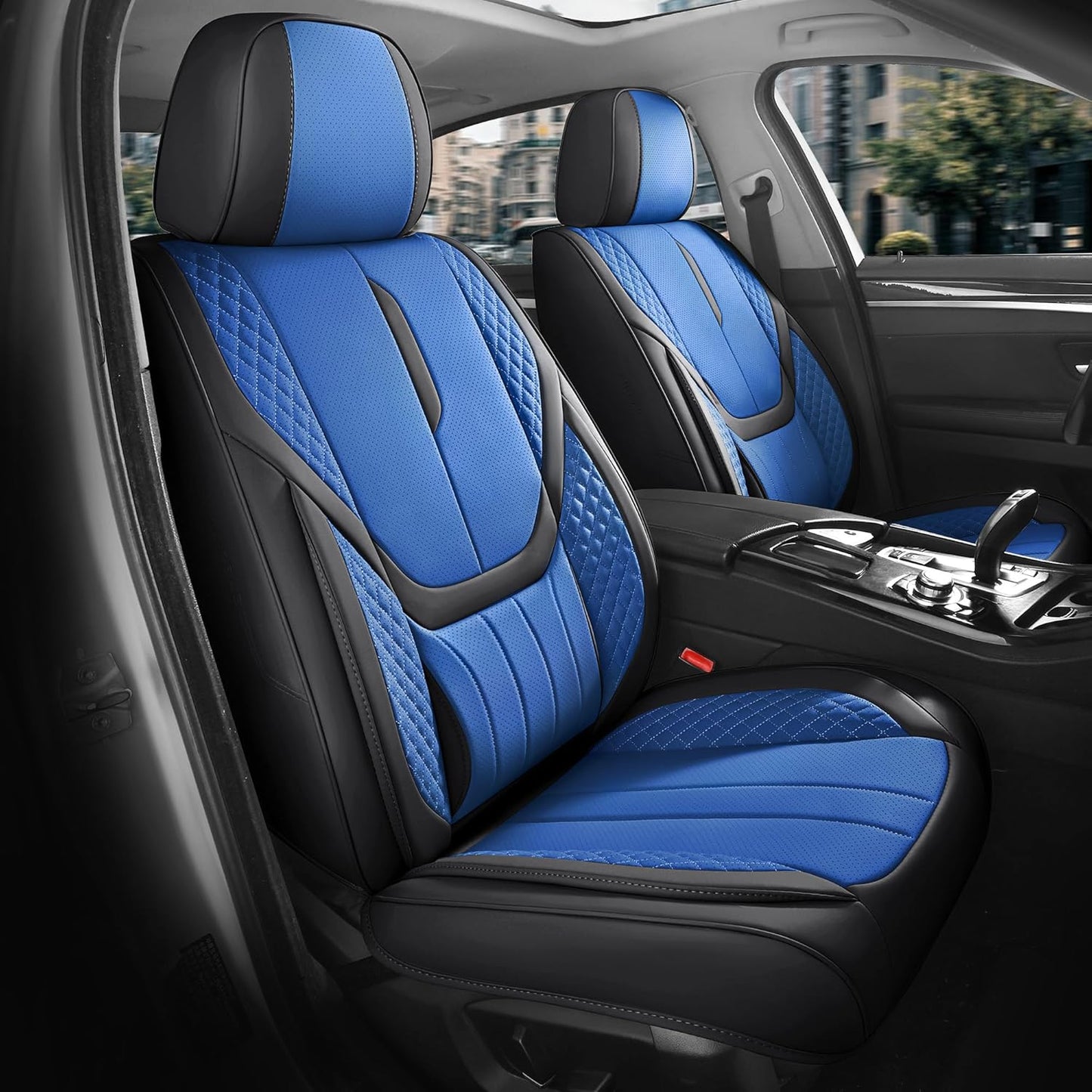 Car Seat Covers Full Set - Universal Seat Covers for Cars SUV Truck – Faux Leather Automotive Seat Covers, Breathable & Waterproof Front and Rear Seat Protectors, Fit for Most Cars-BlackBlue