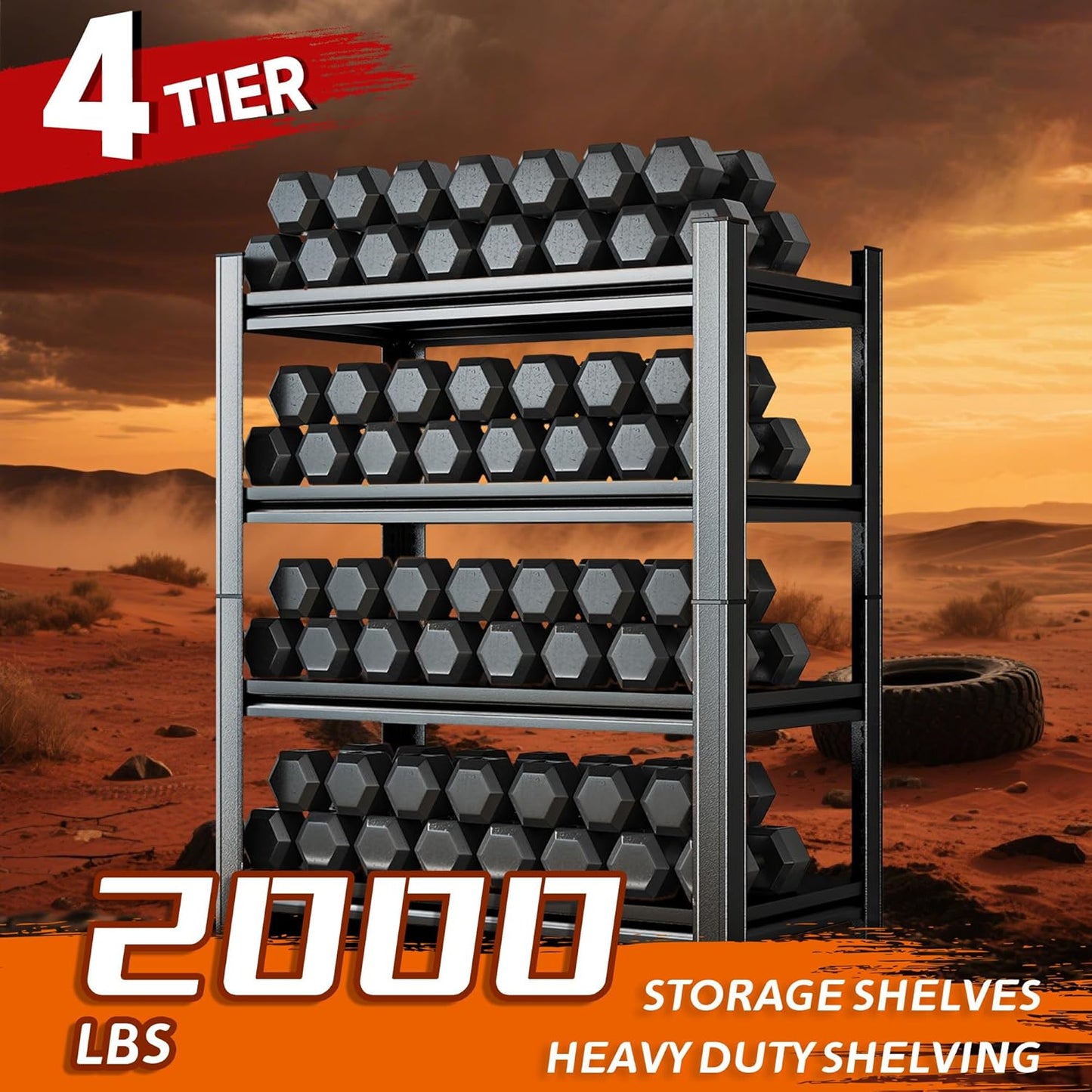 63''H Heavy Duty Metal Shelving Unit, 2000 lbs Total Capacity, Dual-Layer Column, Tool-Free Assembly, All-Steel Construction for Garage, Warehouse, Basement,45.3''W x 17.7''D x 63" H