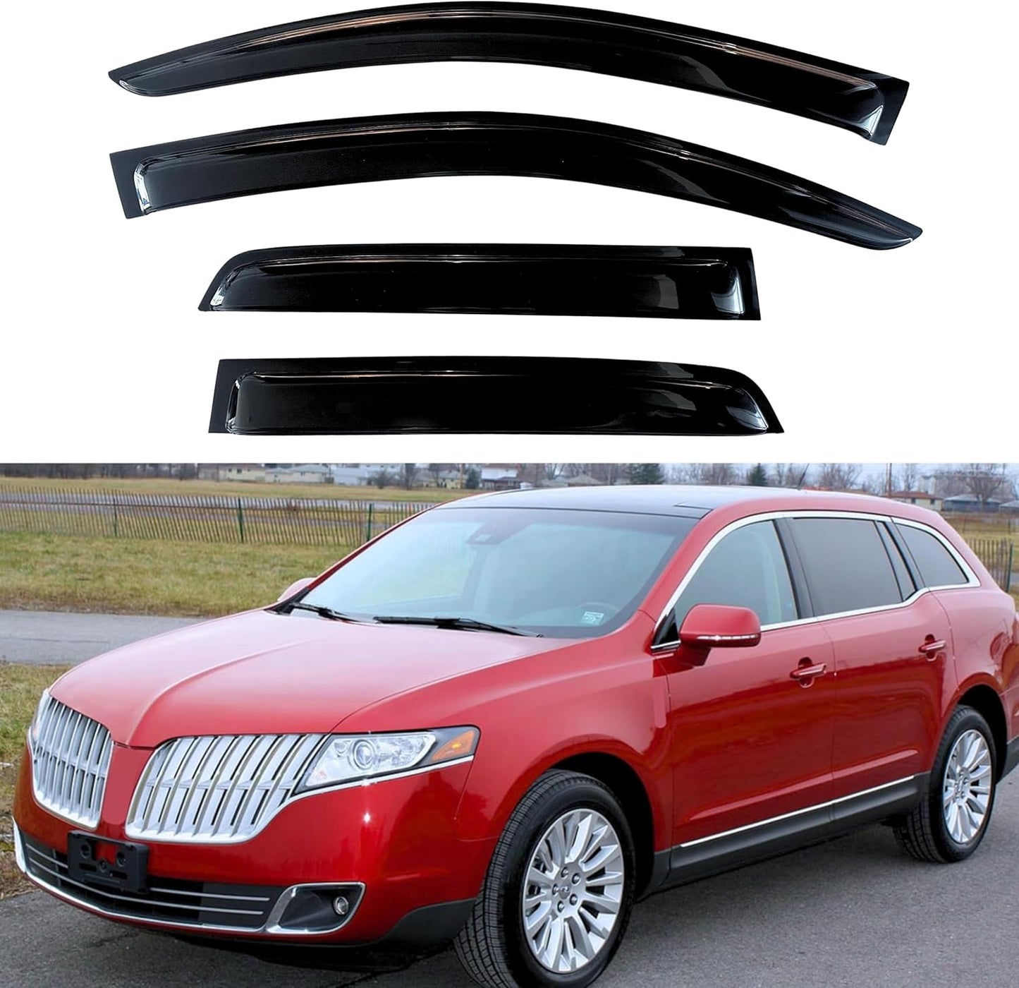 KPY Window Visor Compatible with Lincoln MKT 2010, Rain Guard Window Vent Deflectors Tape-On Style