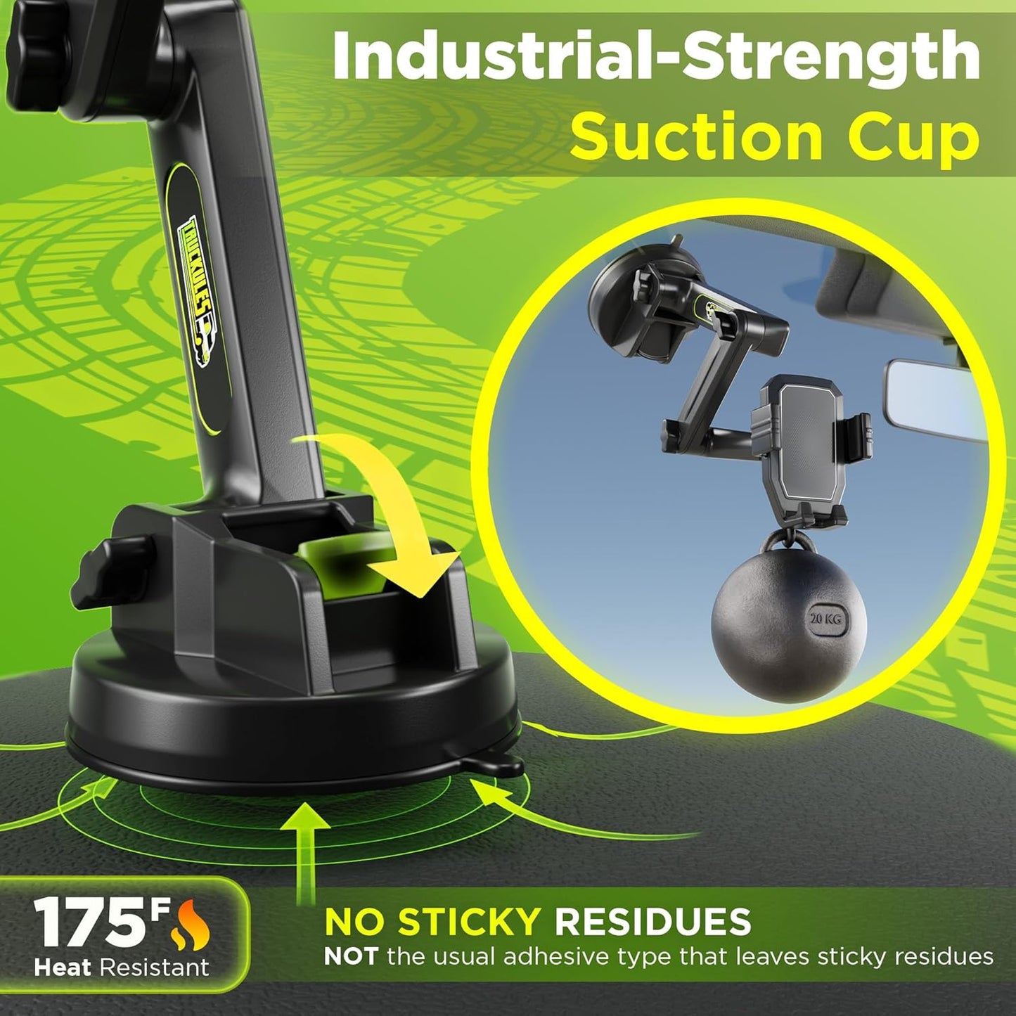 Phone Mount for Truck Phone Holder for Truck - Heavy Duty Suction Cup + Dashboard Pad, Mobile Device Holder for Dashboard Window 16.9 inch Long Arm, iPhone Samsung Compatible, Semi Trucker, Black