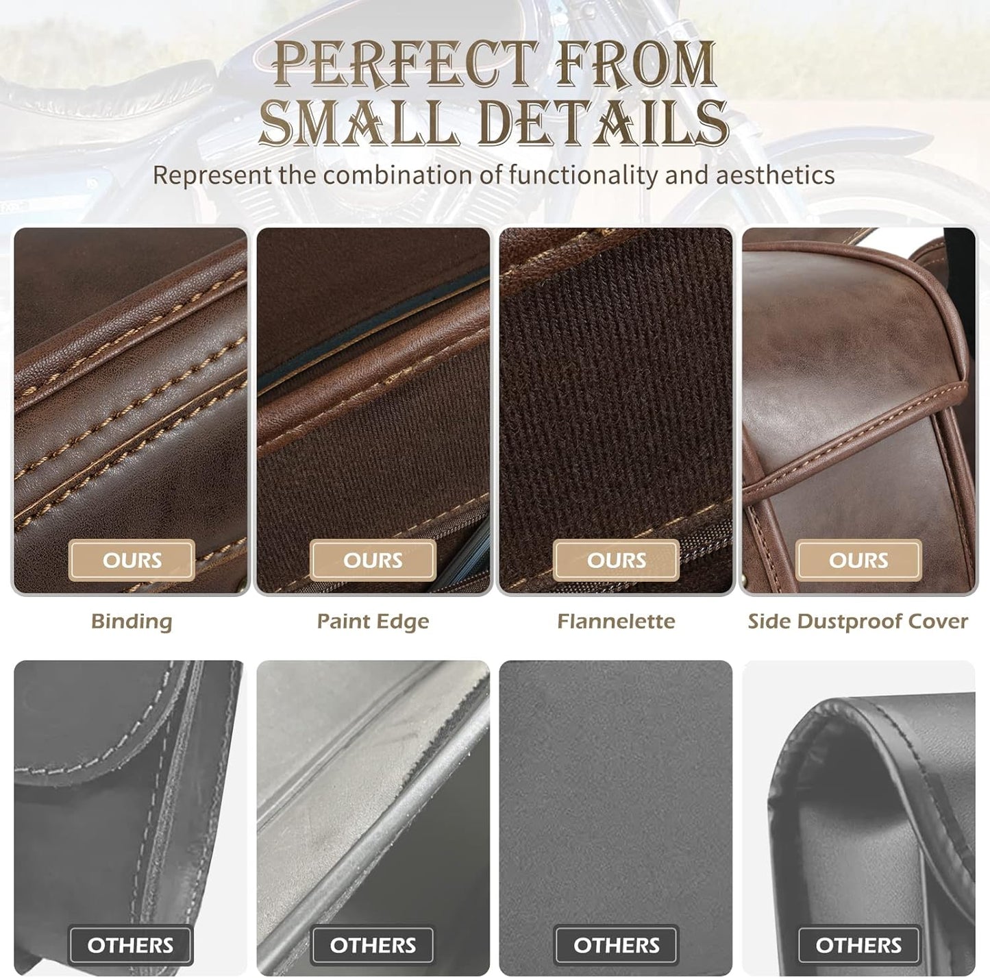 NICECNC Motorcycle Saddle Bags, PU leather Motorcycle Saddlebags, Reinforced Straps & Saddle Piece, with Cup Holder & Lock, Throw Over Saddle Bags Side Bags Universal Motorcycle Accessories, BROWN