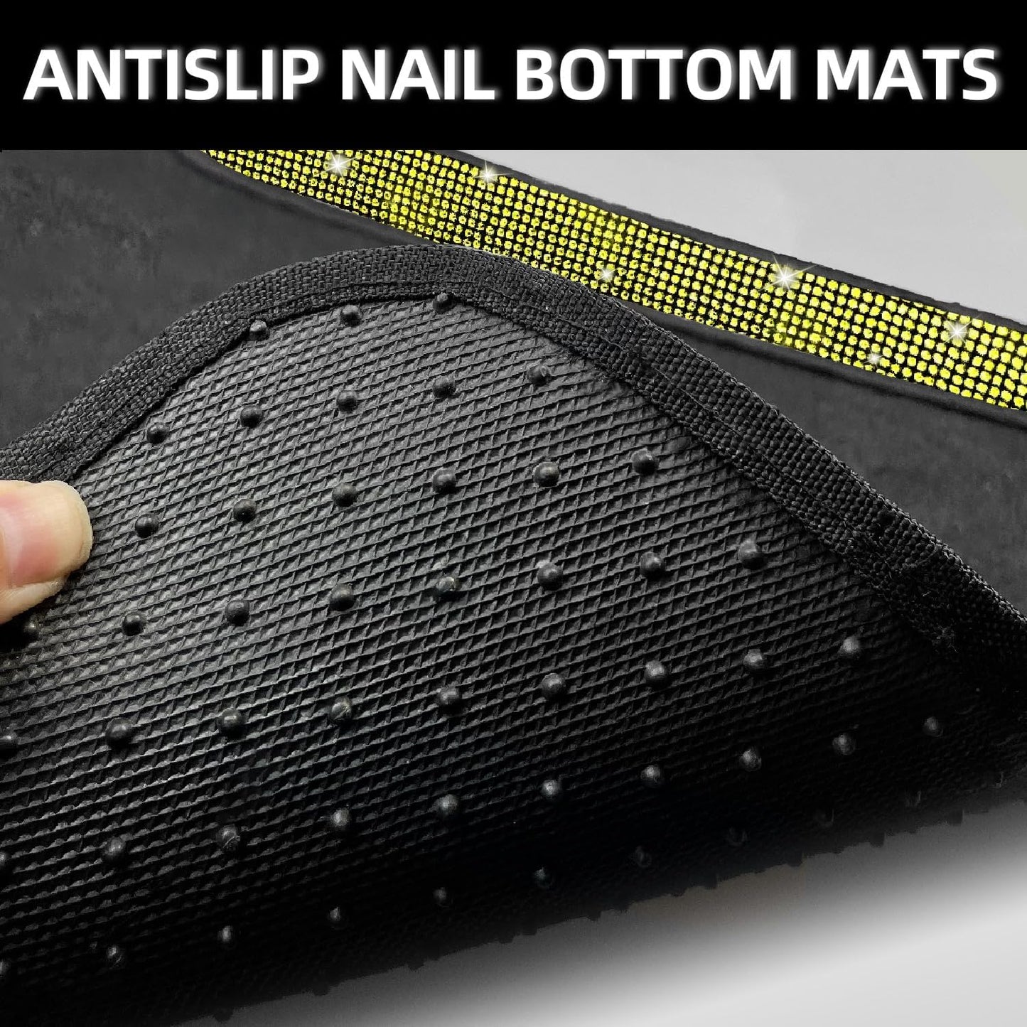 NBTEPEM Bling Car Floor Mats Full Set, Universal Fit Most Cars,SUV, Trucks, 4 pcs Sparkle Glitter Diamond Carpet for Women Girls with Anti-Slip Pad (Yellow Diamond)