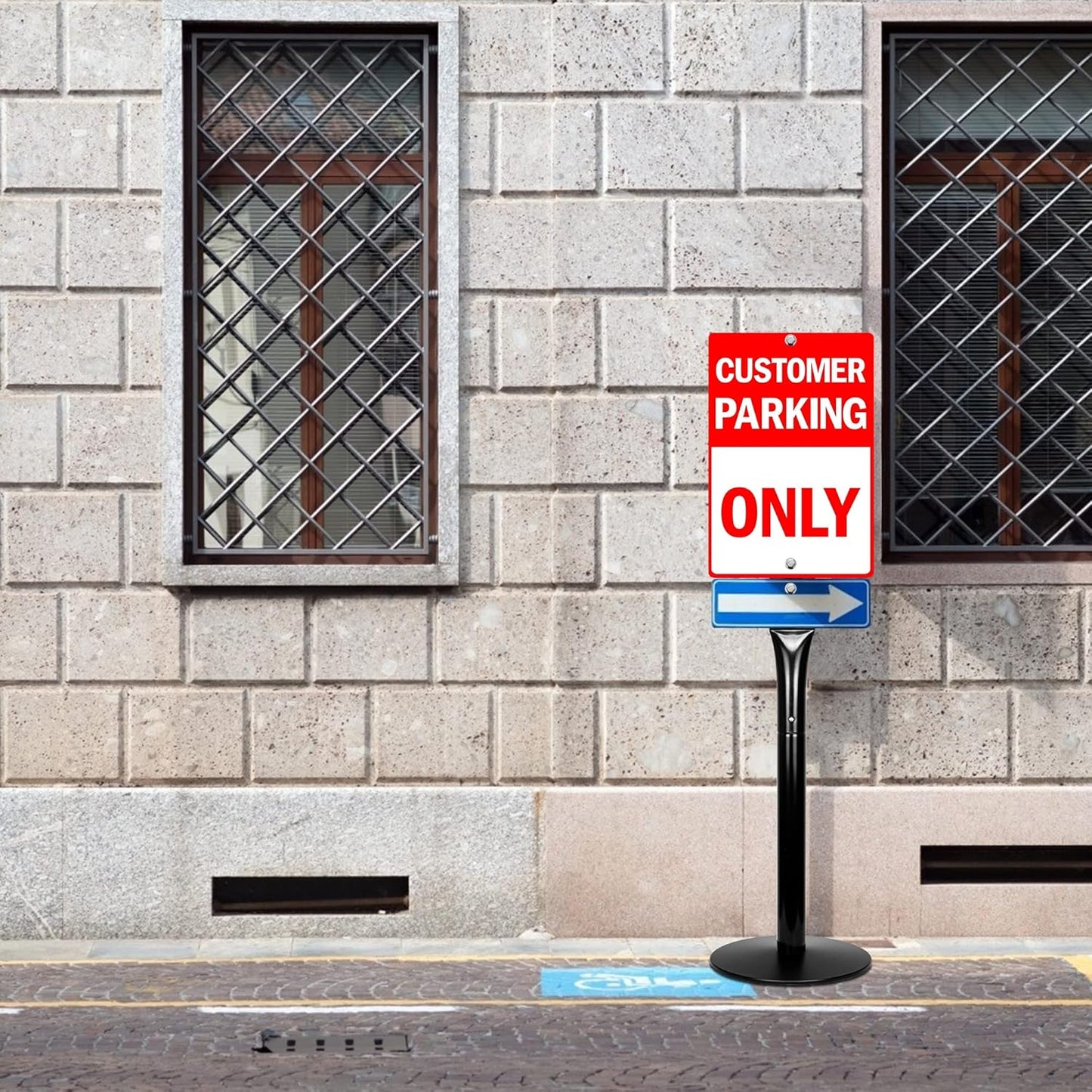 Parking Sign Post 48" Heavy Duty Cast Iron Parking Signs Stand, Movable Sign Stand for Hanging Signs, Black （15 pounds）