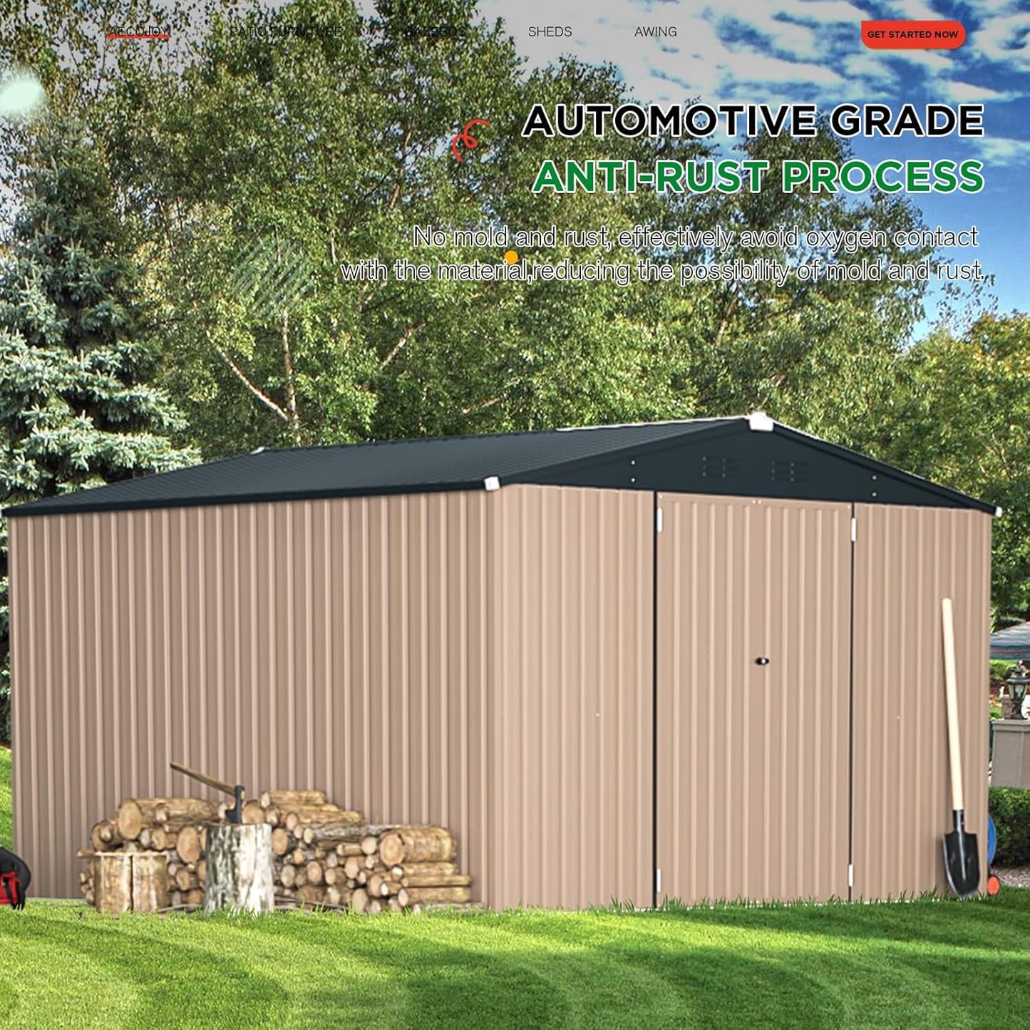 AECOJOY 10'x10' Outdoor Storage Shed, Large Metal Sheds & Outdoor Storage Clearance Steel Yard Shed with Lockable Doors, Utility and Tool Storage Garden Sheds for Barkyard, Patio and Outside Use