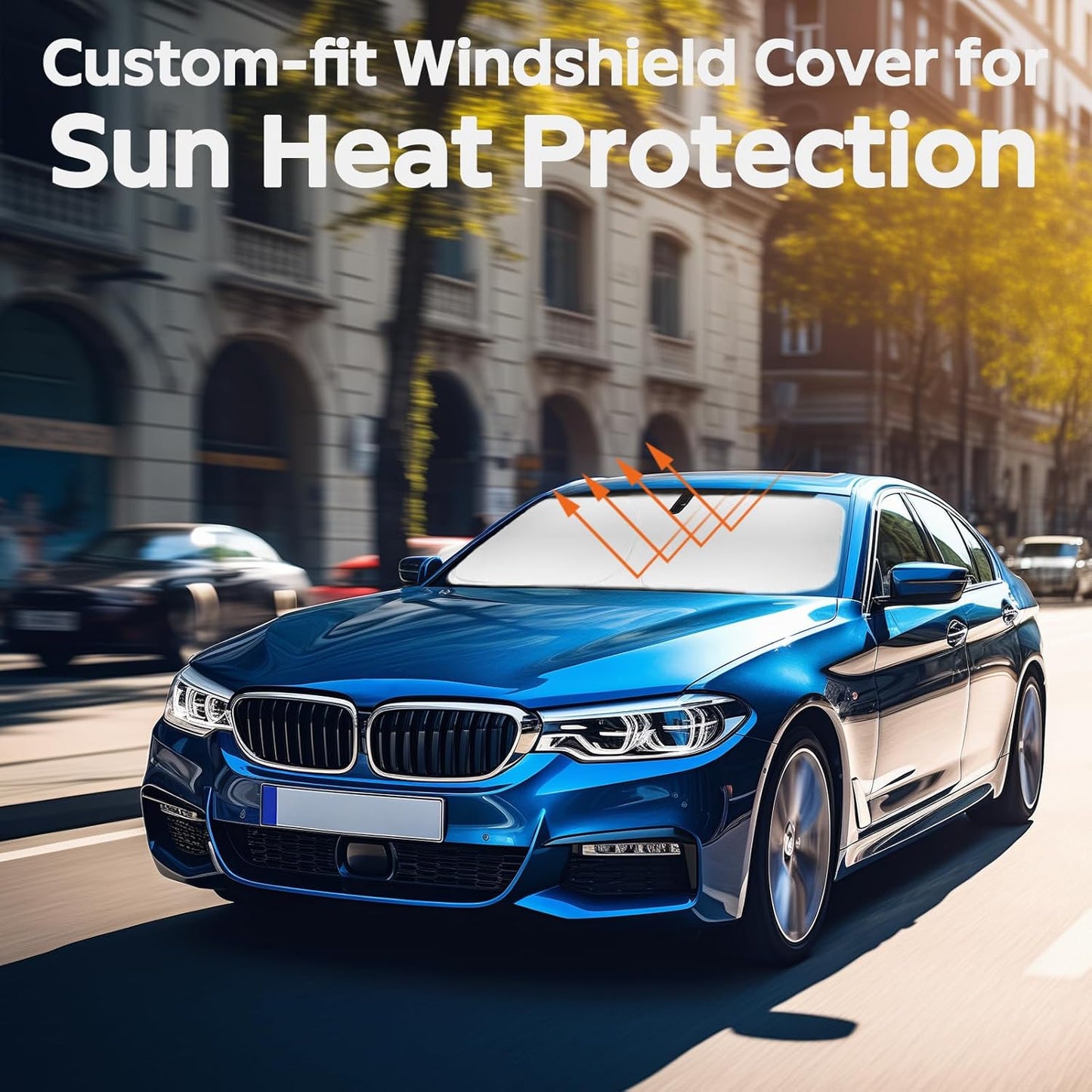 Windshield Sun Shade Sunshade Custom Fit for 2018-2023 2024 BMW 5 Series Windshield Cover for 5-Series 525i, 520i 528i 530i 535d 535i 550i Window Shade Sun Visor Protector 240T Refleactive Blocks UV