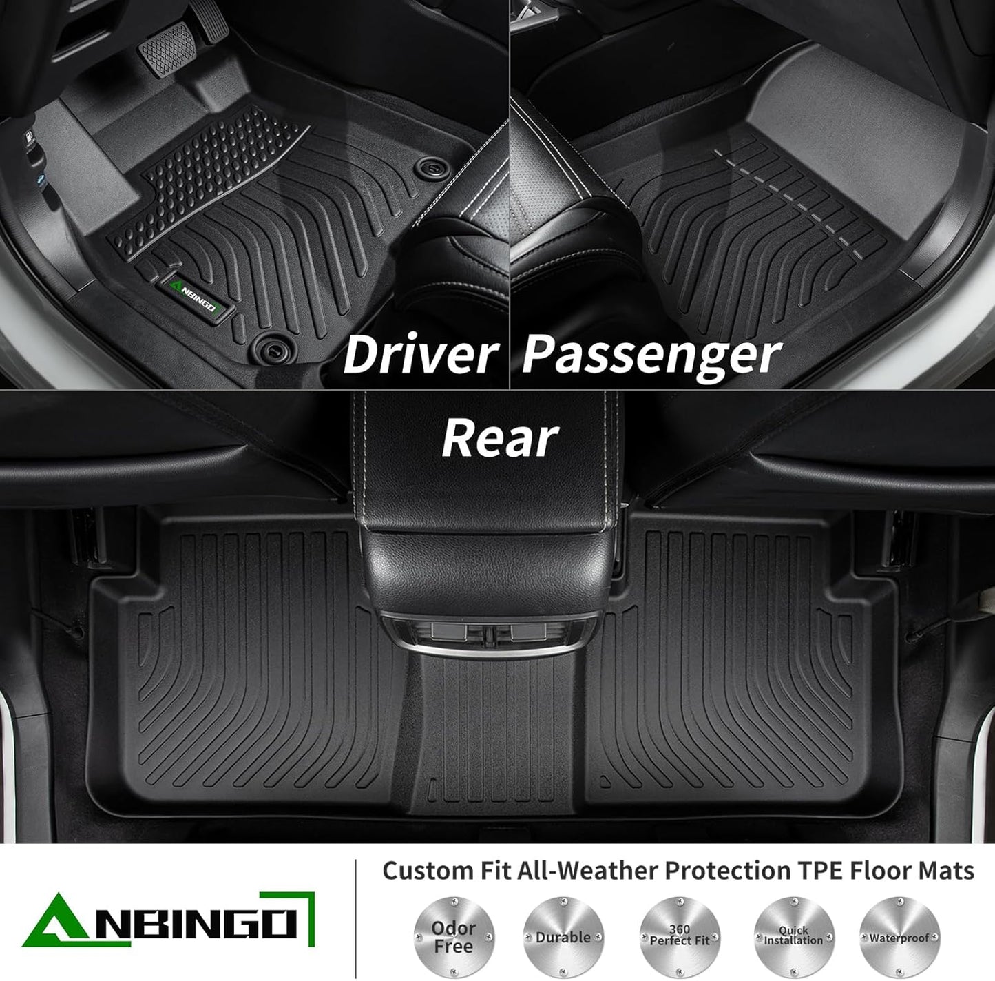 ANBINGO®-Floor Mats & Cargo Liner Custom for Dodge Challenger RWD 2015-2023 All Weather Protection TPE Heavy Duty Non-Slip Automotive Challenger RWD Mats Fits Full Set Accessories, Black