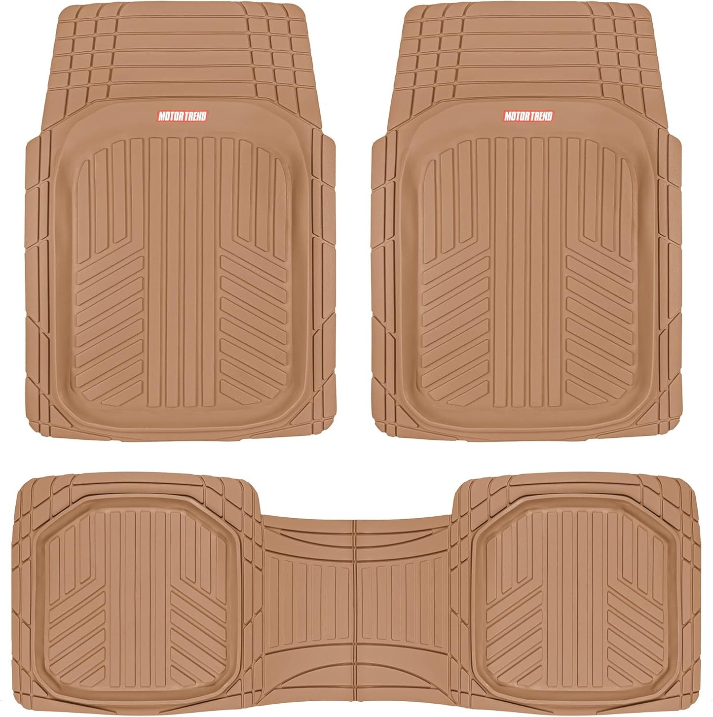 Motor Trend FlexToughXL Floor Mats for Cars Full Set, All-Weather Rubber Automotive Floor Mats, Waterproof Heavy Duty Car Mats, Flexible Floor Liners for Car Truck Van SUV, Car Floor Mats (Beige)