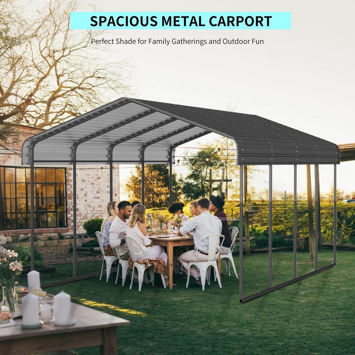 12x20 FT Metal Carport, Heavy Duty Car Port Canopy with Galvanized Steel Roof & Frame, Large Metal Carport Kit, Steel Car Shelter, Outdoor Car Garage for Car, Boat, Truck, Black
