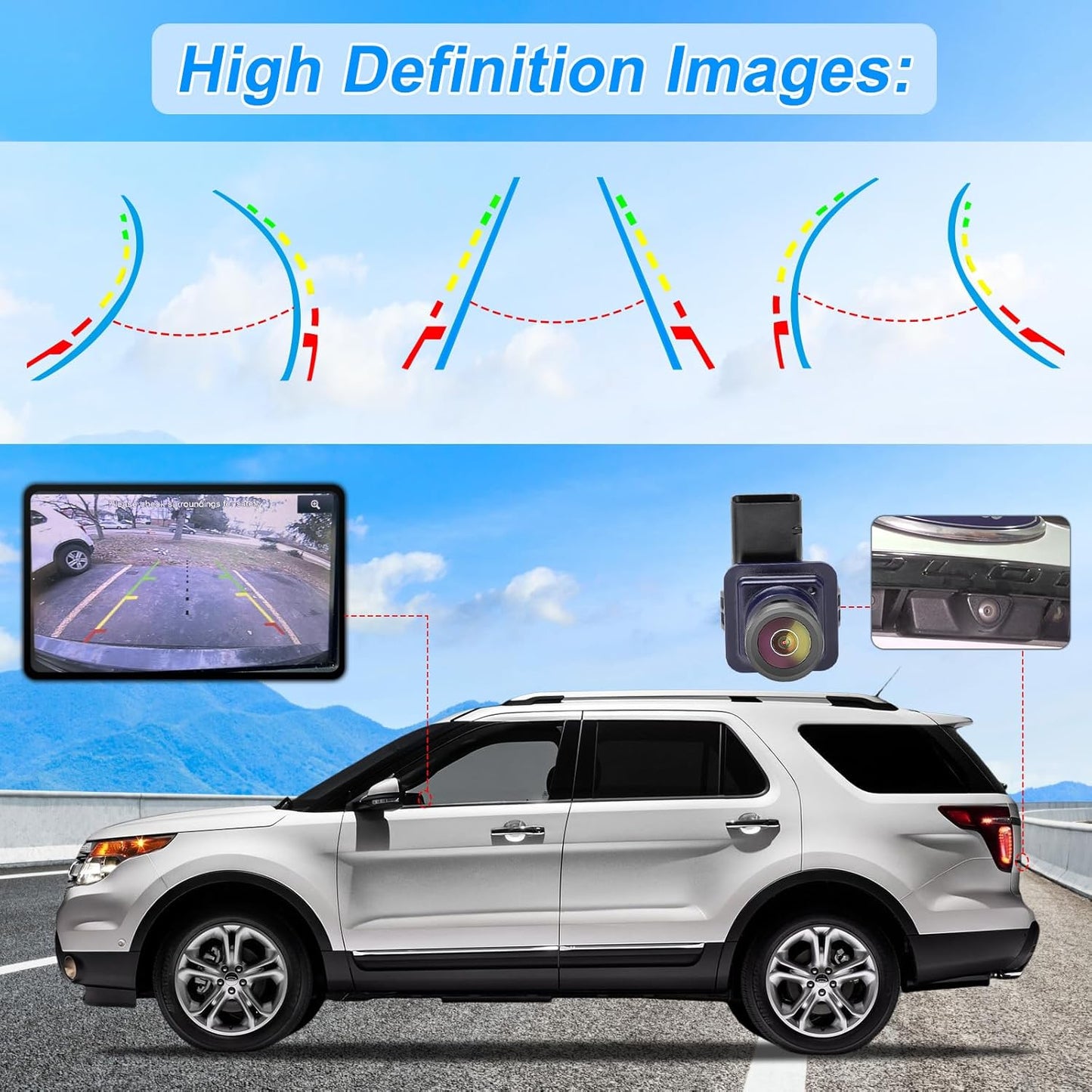 EB5Z-19G490-A Rear View Backup Camera Compatible with Ford Explorer Limited 2011 2012 2013 2014 2015 Waterproof Parking Assist Rear Camera 170° Angle HD Night Vision