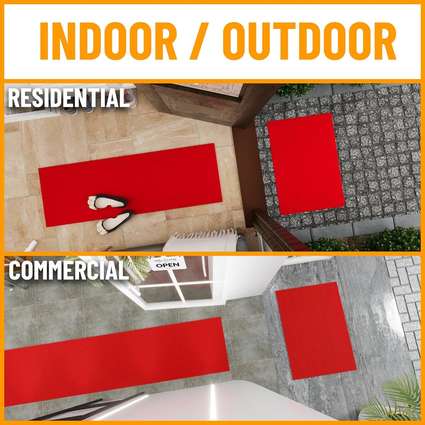 Ottomanson 2' x 5' Hallway Runner with Scraper Pile - Extra Durable Non-Slip Rug Mat for Indoor & Outdoor Use - Ideal for Kitchen, Entryway, Patio & Garage - High-Traffic Carpet, Red