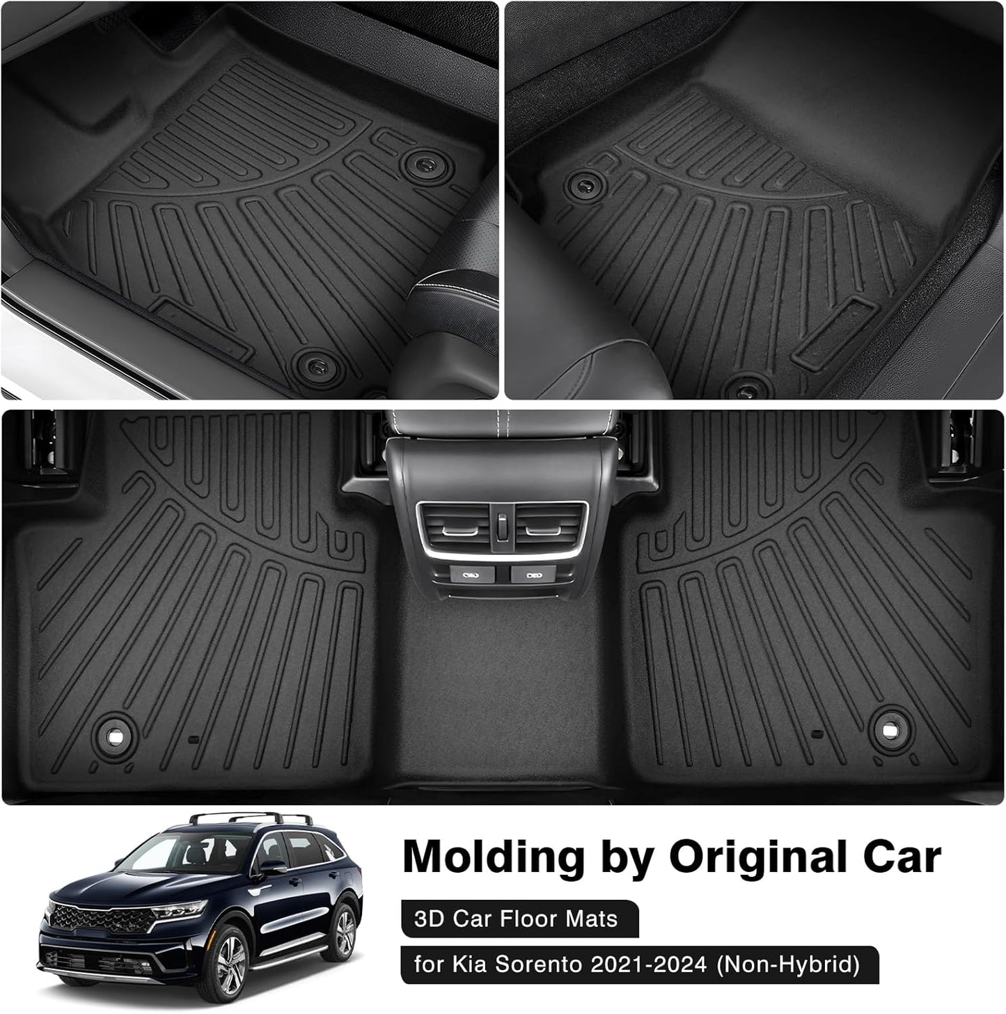 Powerty Floor Mats for 2021-2025 Kia Sorento (Non-Hybrid) Accessories All Weather Floor Liner 3D TPE 1st & 2nd Row Floor Mat Heavy-Duty Floor Liners