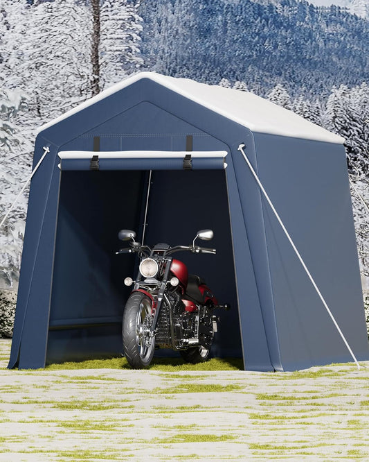 6x6 FT Motorcycle Shed, Durable Outdoor Motorcycle Storage Tent with Roll-Up Ventilated Zipper Door and Windows, Outdoor Garage Canopy for Motorcycle, Bike