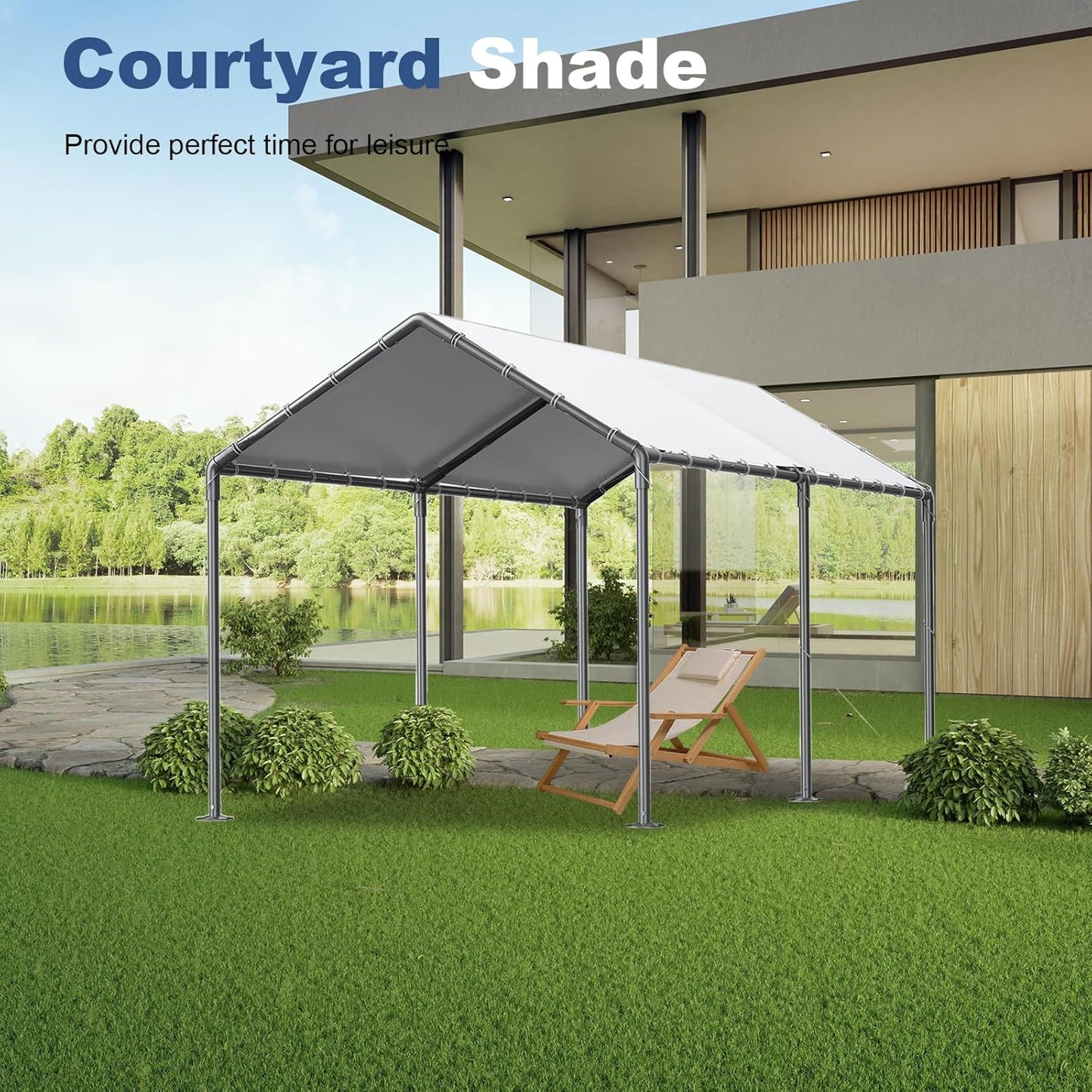 Grezone 10 x 20ft Heavy Duty Carport,Portable Car Tent Garage,All Season UV Resistant Car Canopy for Auto,Truck,Boat,Car (White)