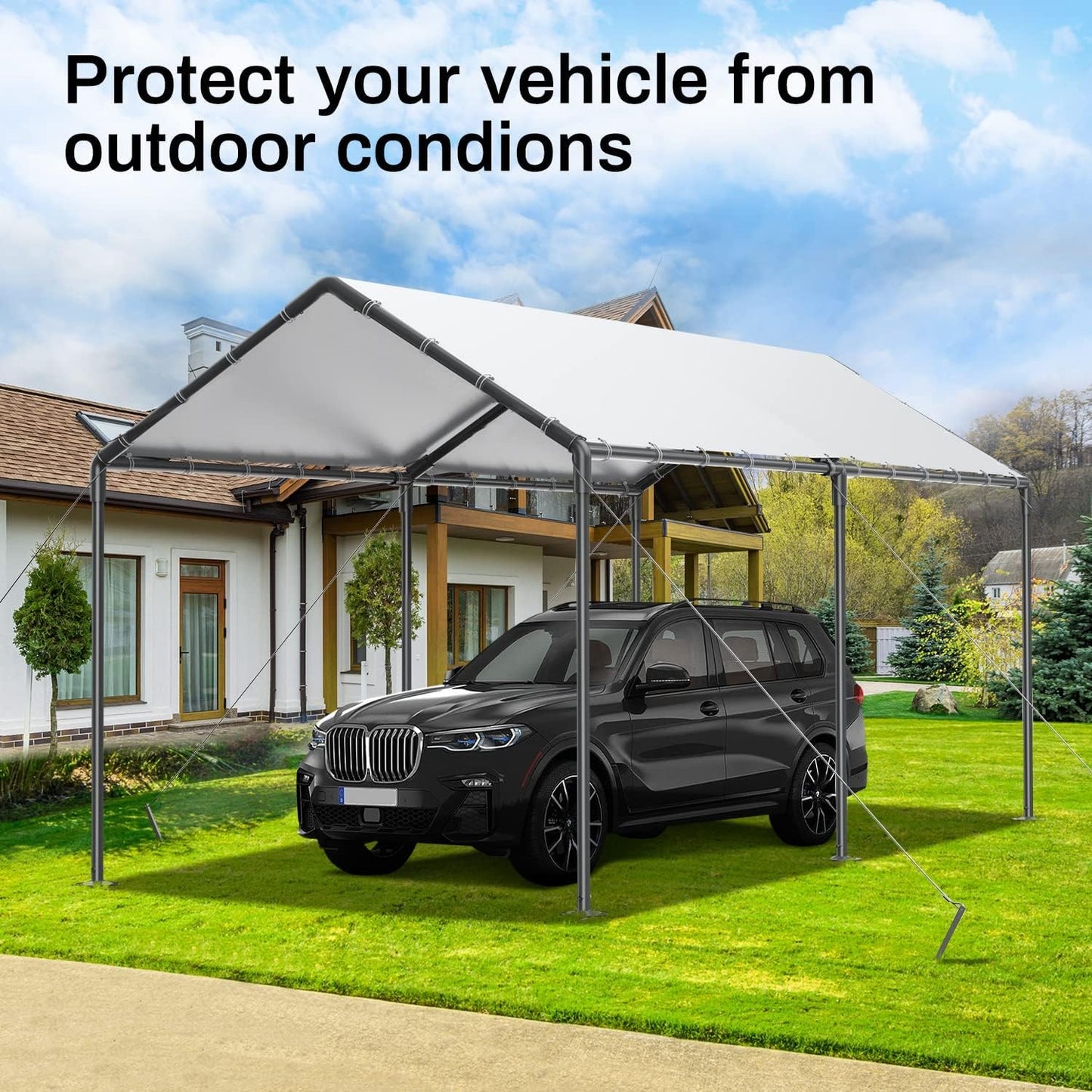 Grezone 10 x 20ft Heavy Duty Carport,Portable Car Tent Garage,All Season UV Resistant Car Canopy for Auto,Truck,Boat,Car (White)