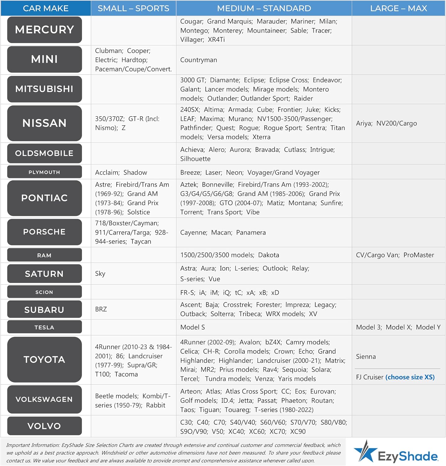 EzyShade Windshield Sun Shade with Shield-X Reflective Technology. See Vehicle Size-Chart. Foldable Car Sunshade for Front Windshield Window Car SUV Van Truck. Sun Visor Heat Shield. Sports (S) Size