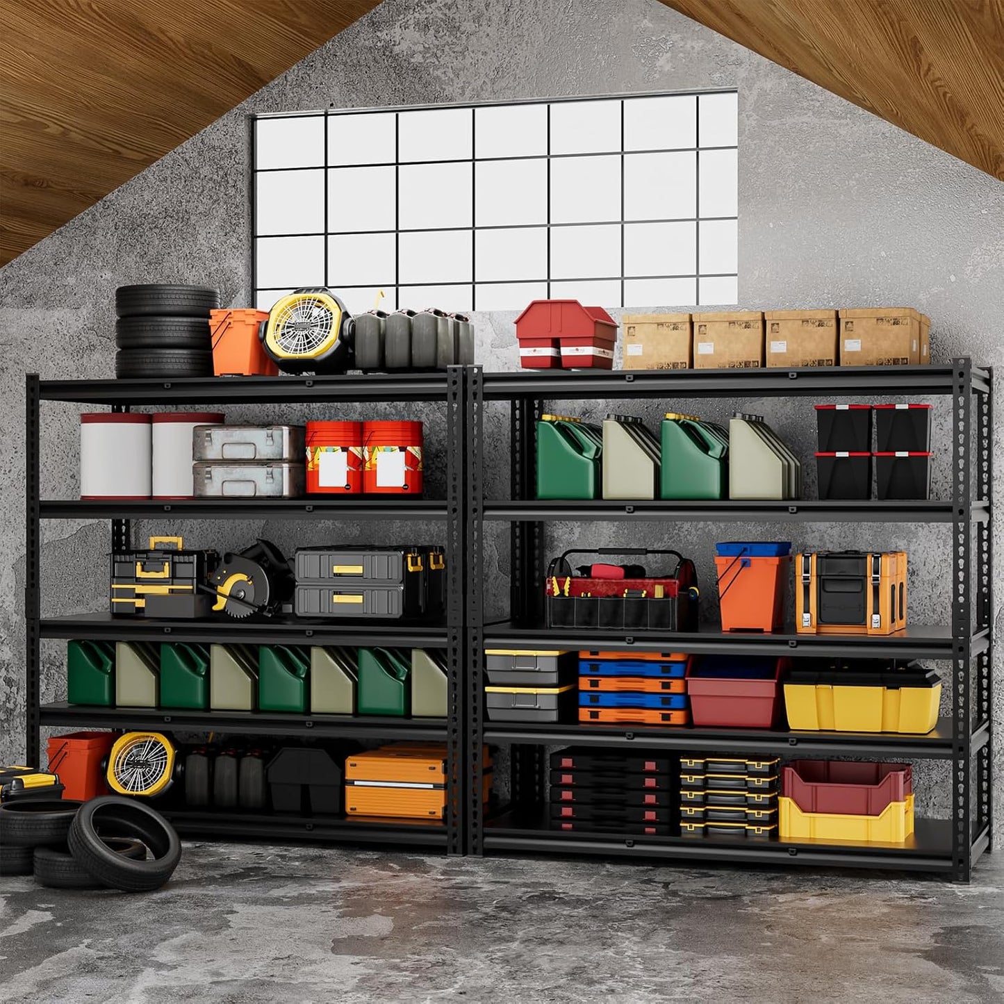 5 Tier 60”D X 24”W X 78”H Garage Shelves Heavy Duty 3000LBS Adjustable Metal Storage Shelves for Garages Shops and Basements (Black)