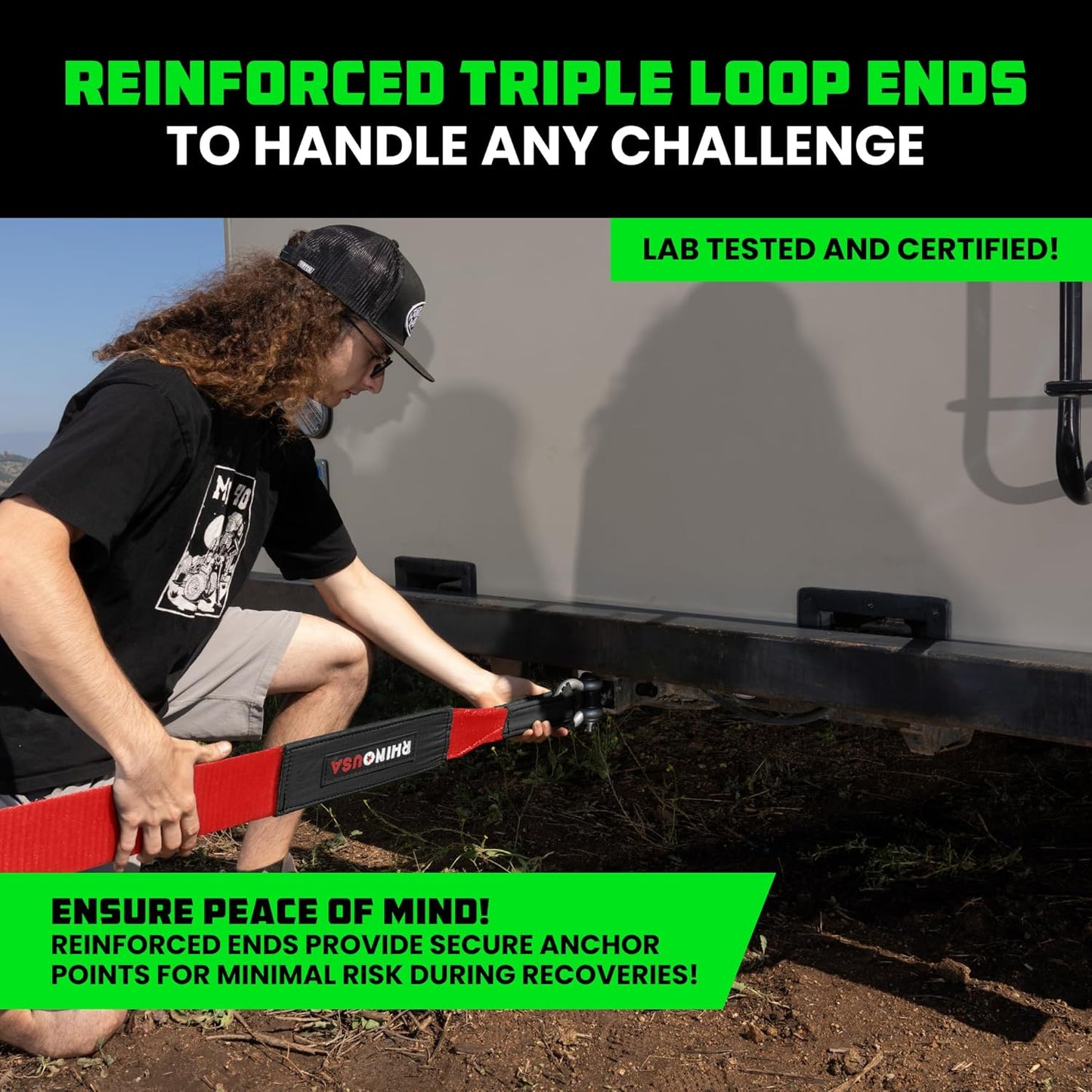 Rhino USA Recovery Tow Strap (4" x 30') - 40,320lb Break Strength - Emergency Recovery Strap Tow Rope for Diesel Trucks, Backhoe, Excavators & More - Heavy Duty Towing Strap for Offroad 4x4 Use (Red)