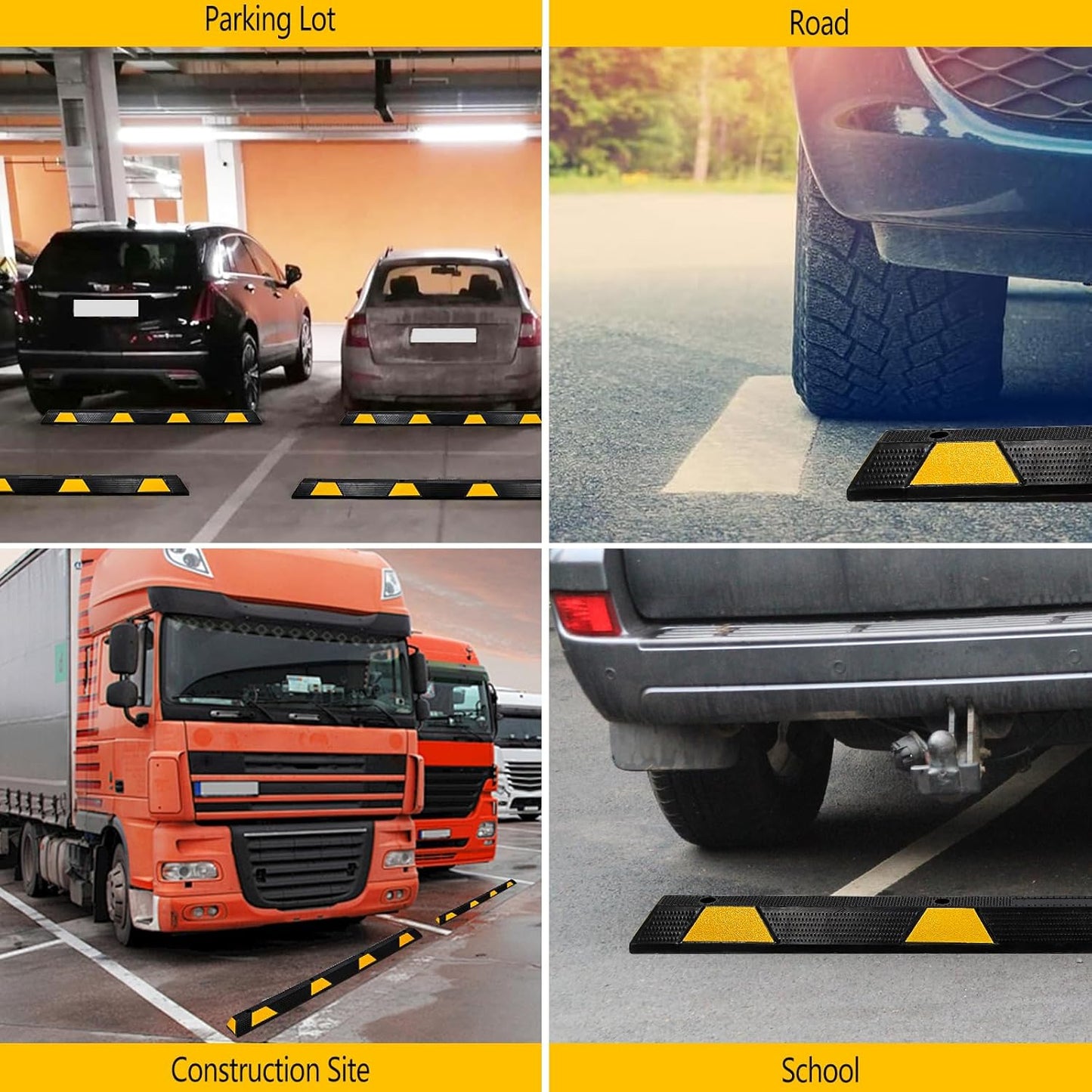 Curb Parking Garage Floor Stopper - 72 Inch Extra Wide Heavy Duty Rubber Parking Lot Stopper, for Vehicles Truck Driveway, Protect Pumpers from Cars Vans Trucks 2PCS