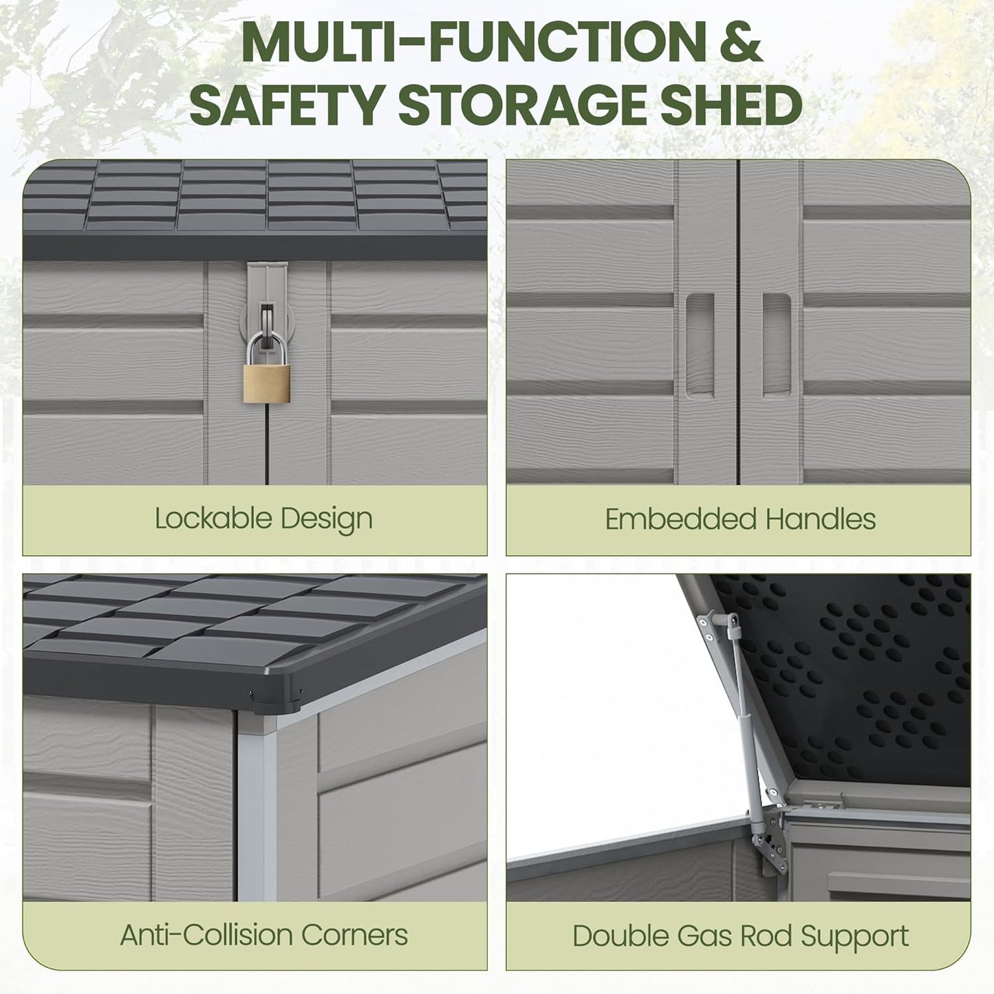 Outdoor Trash Can Storage Shed 4.6 x 4.1 FT, 304 Gallon Resin Shed with Lockable Doors & Lift Lid, Waterproof Outdoor Storage for Garden Tools, Cushions & Patio Equipment