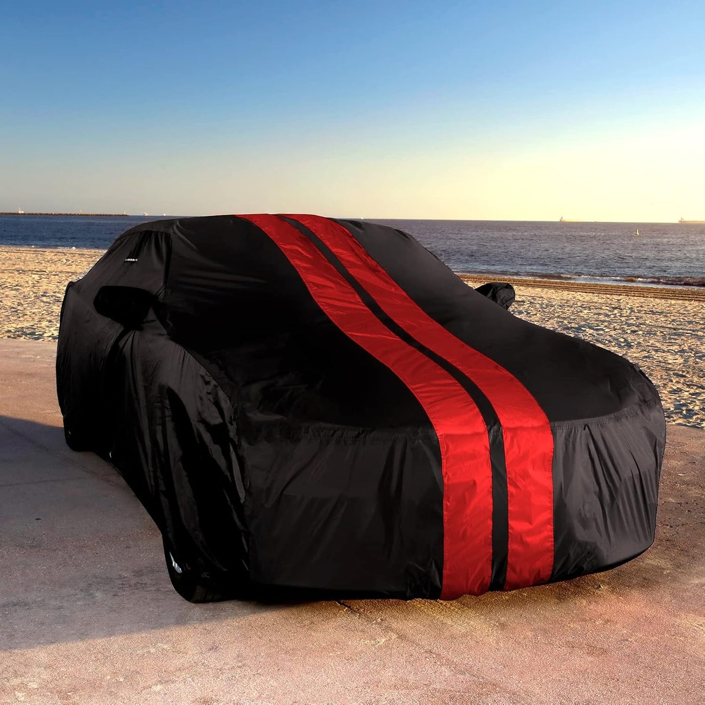 iCarCover Custom Car Cover Compatible with Charger 2006-2024, Waterproof All-Weather Rain Snow UV Sun Protector Full Exterior Indoor Outdoor Car Covers, Stripe (Black/Red)