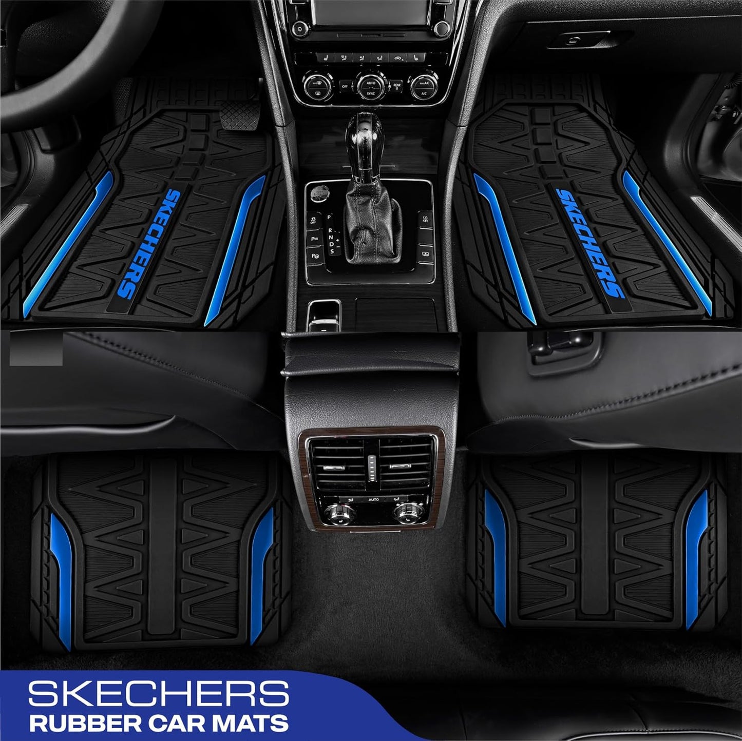 Skechers Car Floor Mats,Heavy Duty Rubber Car Mats Full Set,All Weather Floor Mats,Waterproof Trim to Fit Universal Floor Liner Car Accessories,Automotive Floor Mats for Cars Trucks SUV,Blue