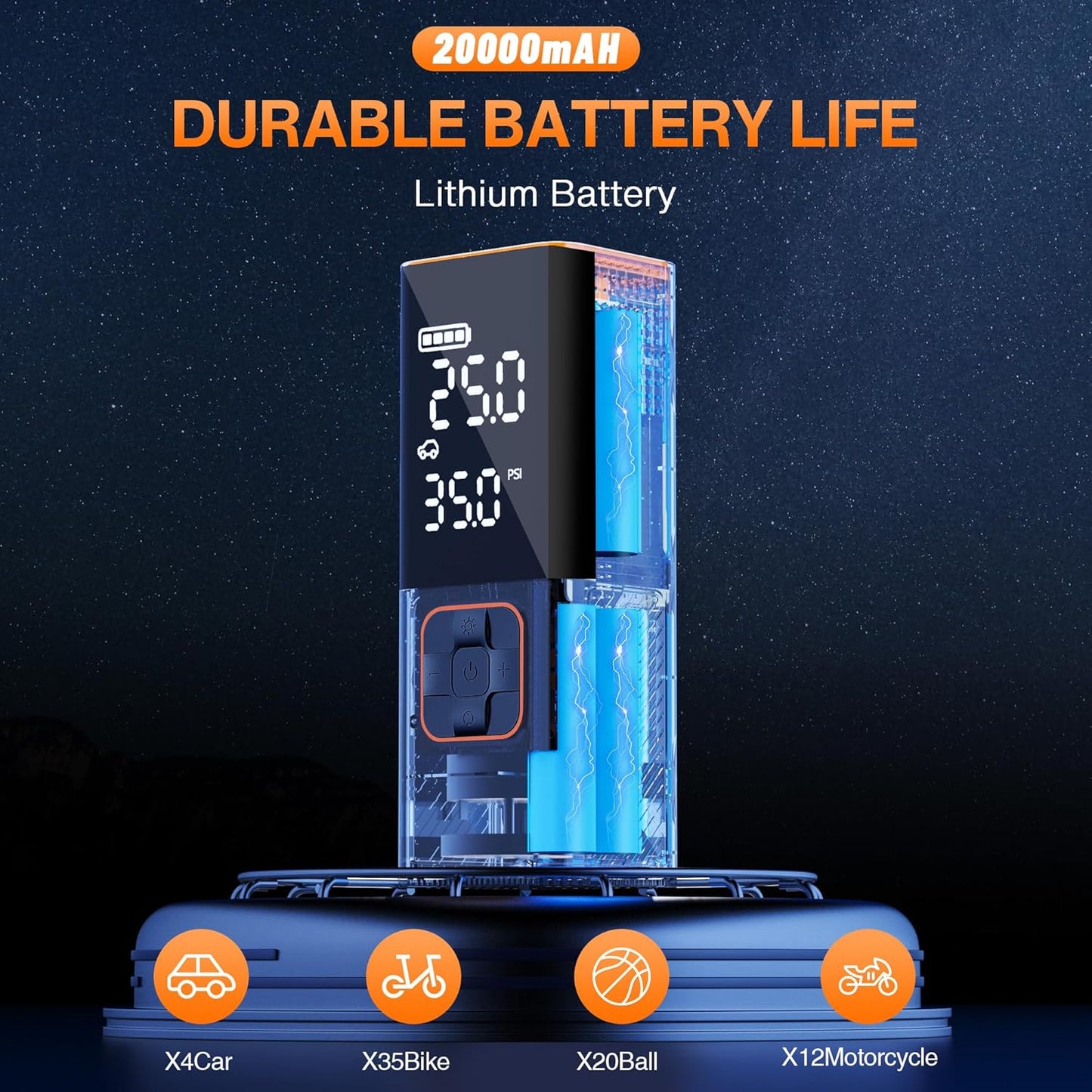 Tire Inflator Portable Air Compressor, Air Pump for Car Tires Pump with Tire Pressure Gauge 160 PSI Night LED Light Electric Portable Tire Inflator for Cars, Bike, Motorcycle, Bicycle and Balls