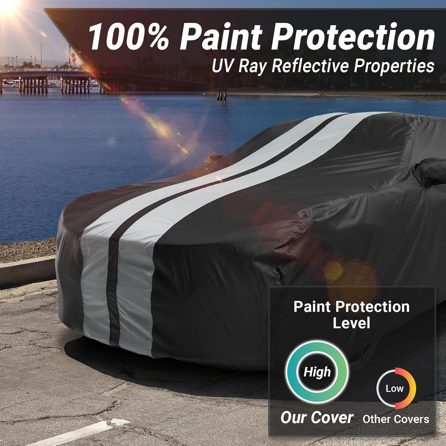 iCarCover Custom Car Cover for Chevy Volt (2011-2021) Waterproof All Weather Rain Snow UV Sun Protector Full Exterior Indoor Outdoor Car Cover (Stripe - Black/Gray)