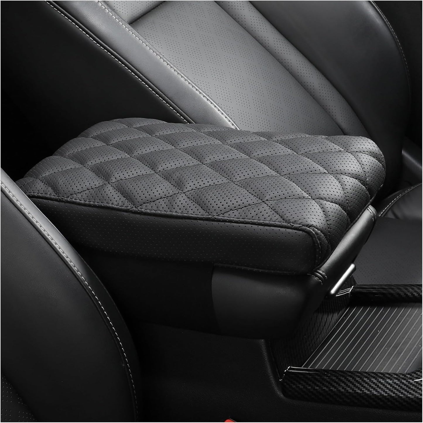 Car Center Console Cover pad Genuine Cowhide Leather,Black Armrest Box mat, Vehicle Arm Rest Cushion Protector,Memory Foam true cow Leather,Consoles Hand Rest Pillow(sizeA 12 x 5.9 x 2.2 inch)
