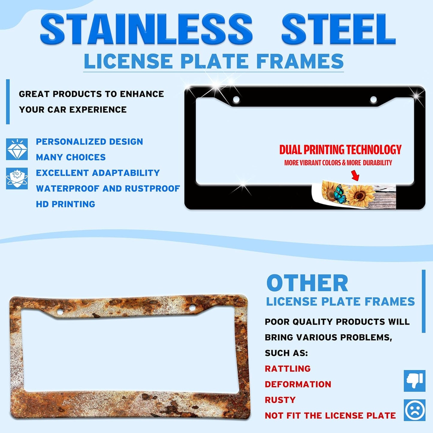 Starry Sky Galaxy License Plate Frame Beautiful Night Forest Funny License Plate Holder for Front or Rear Car Tags Durable Stainless Steel Car Decoration with Screws 6.3 X 12.2 in for Men Women