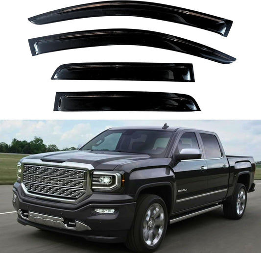 KPY Window Visor for 2014-2018 GMC Sierra & Chevrolet Chevy Silverado 1500, 2500HD 3500HD 2015-2019, 4PC Rain Guards Tape-On Style, 2014 2015 2016 2017 2018 2019 (Crew Cab Only)
