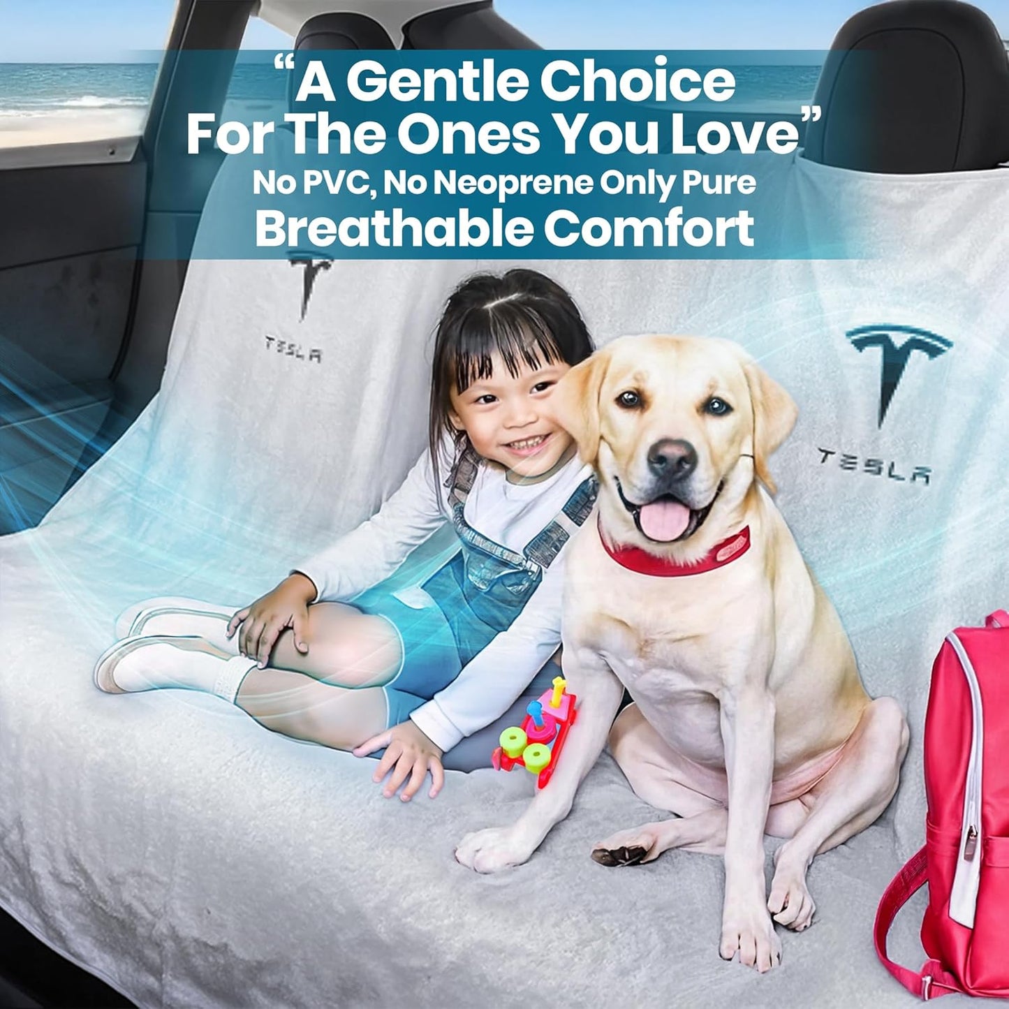 Compatible with Tesla Model Y/3 Premium Towel Car Rear Seat Cover - Breathable & Waterproof - Machine Washable, Seat Protector for Dog, Pets, Sweat from The Gym (White)