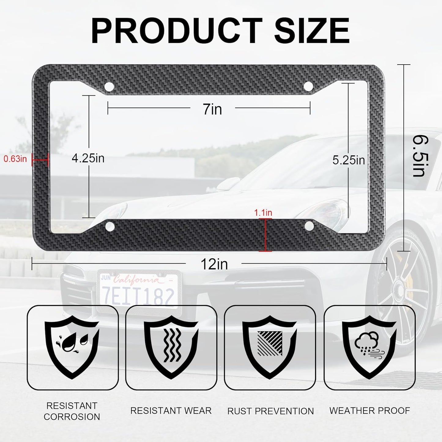 LivTee Carbon Fiber License Plate Frames, 2PCS Car License Plate Holder, 4 Holes Stainless Steel License Plate Covers, Automotive Exterior Accessories, Slim Design with Gasket Cover for US Cars