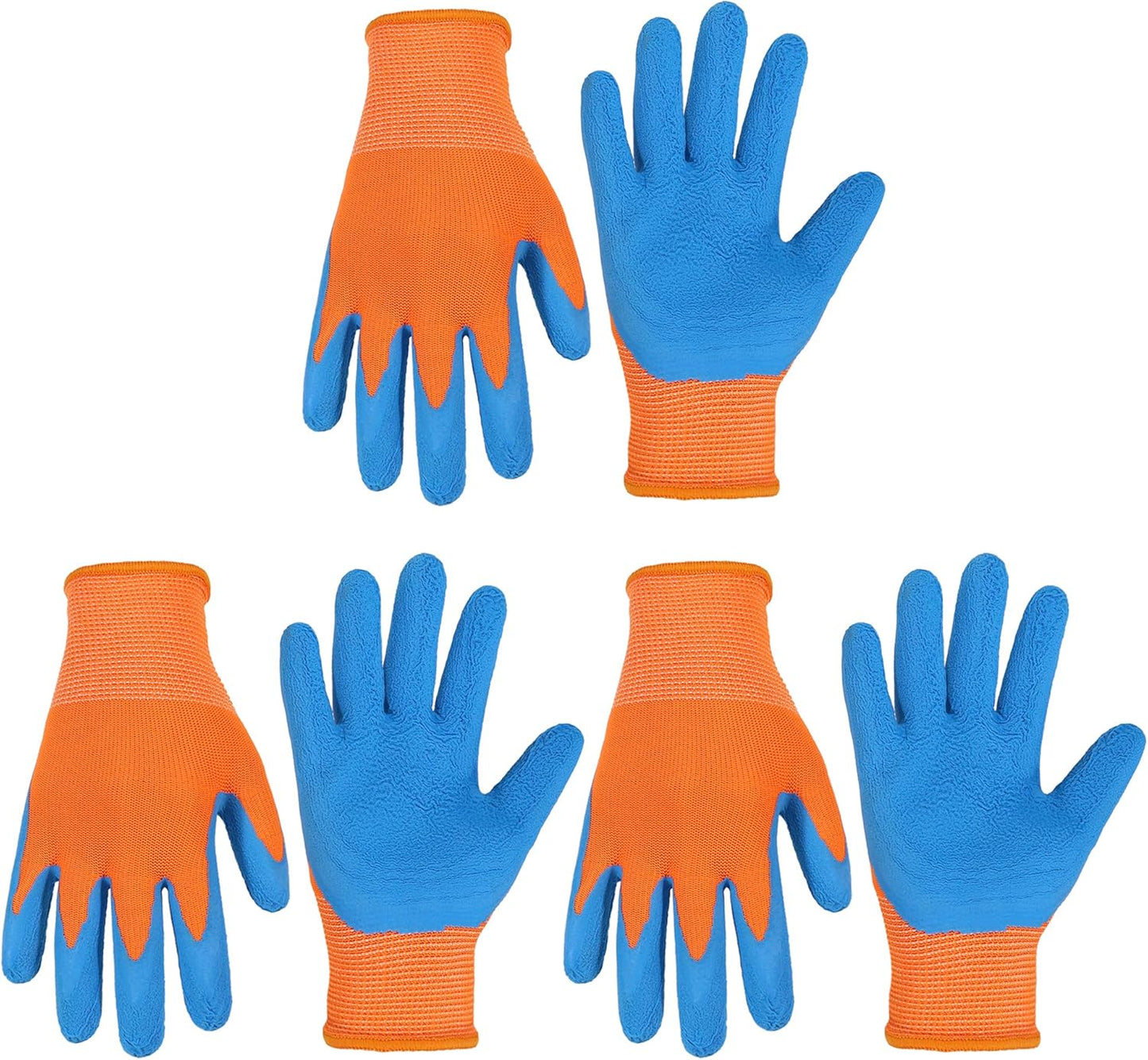 HANDLANDY 3 Pairs Kids Gardening Gloves Latex Free, Nitrile Coated Children Toddler Garden Yard Work Gloves for Little Girls Boys (Size M, Black-Orange)