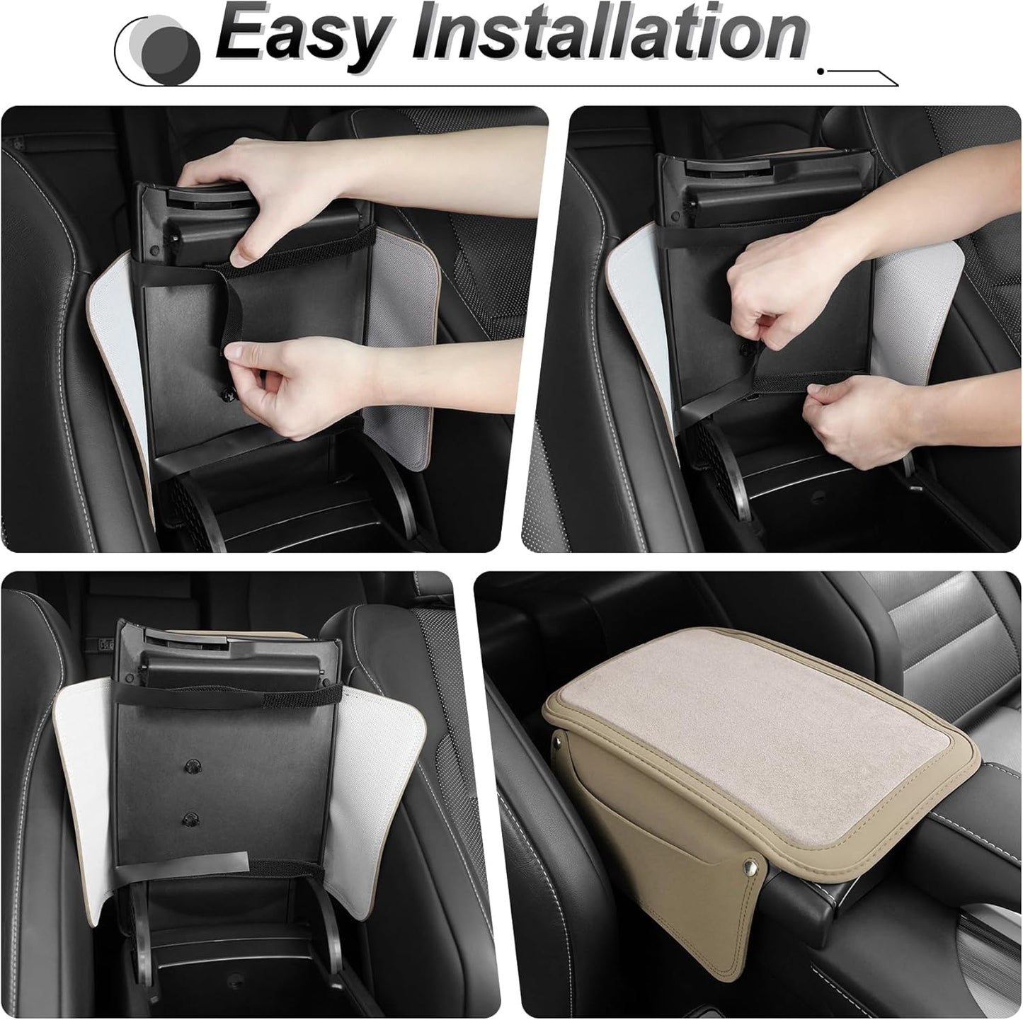 SINGARO Car Leather Center Console Cover with 2 Storage Bags, Universal Furry Fluffy Car Armrest Seat Box Pad, Comfortable Car Interior Accessories, Fits for Most Vehicles (White)