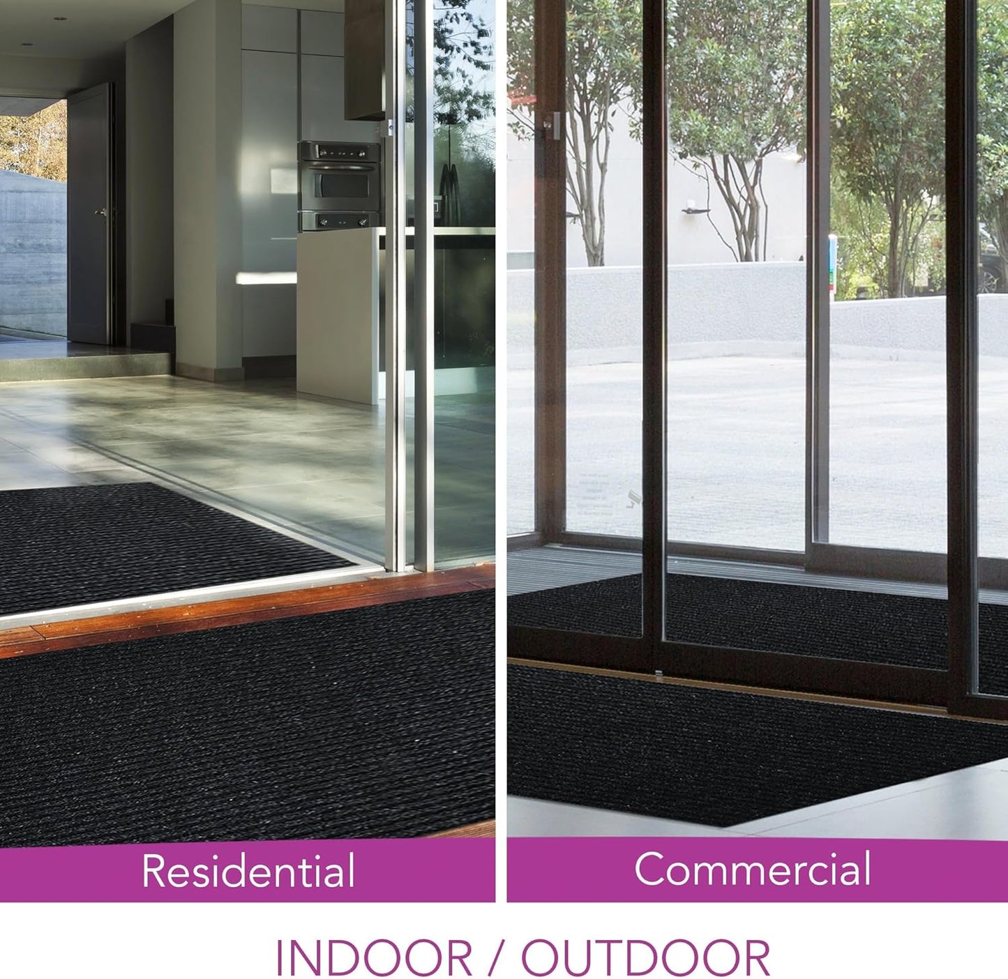 iCustomRug Spartan Weather Warrior Indoor/Outdoor Utility Ribbed Carpet Runner with Non-Slip Thermoplastic Rubber Backing, 28in X 18ft in Black