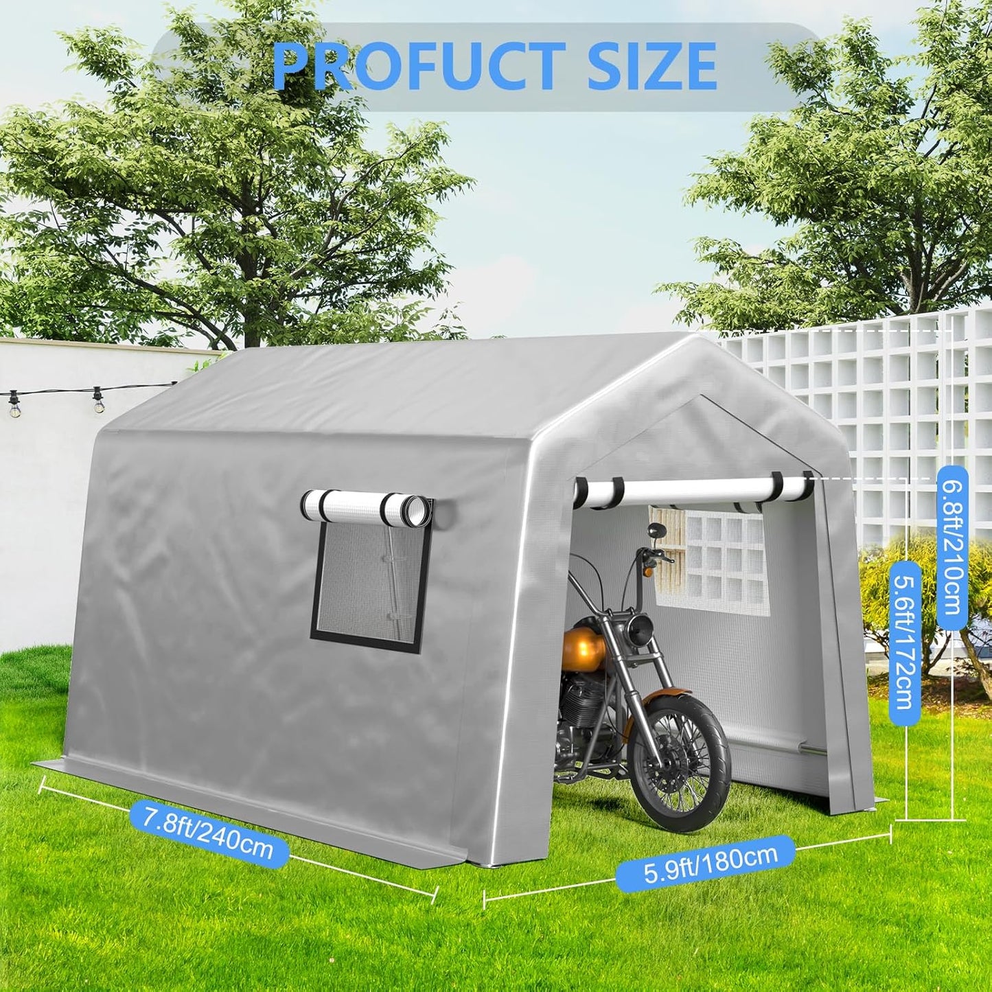 6x8 ft Carport Heavy Duty Tent with Roll-up Windows, Portable Garage with Removable Sidewalls & Doors, Car Canopy All-Season Tarp for Car Boat Truck Motorcycle