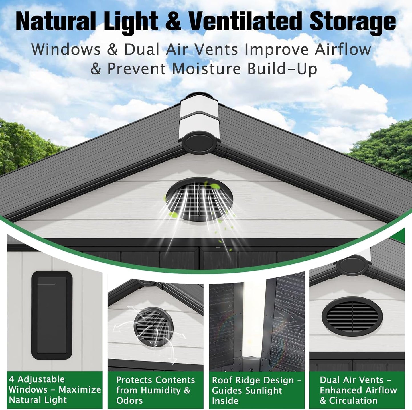 EAGLE PEAK 8x6 Resin Outdoor Storage Shed, Weatherproof Garden Shed with Floor & Lockable Doors, Tool & Equipment Storage for Backyard or Patio, White/Gray