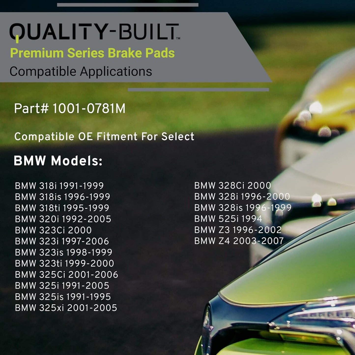 Premium Semi-Metallic Front Brake Pads (1001-0781M) Compatible with 1991-2007 BMW (318i/318is/318ti/320i/323Ci/323i/323is/323ti/325Ci/325i/325is/325xi/328Ci/328i/328is/525i/Z3/Z4)