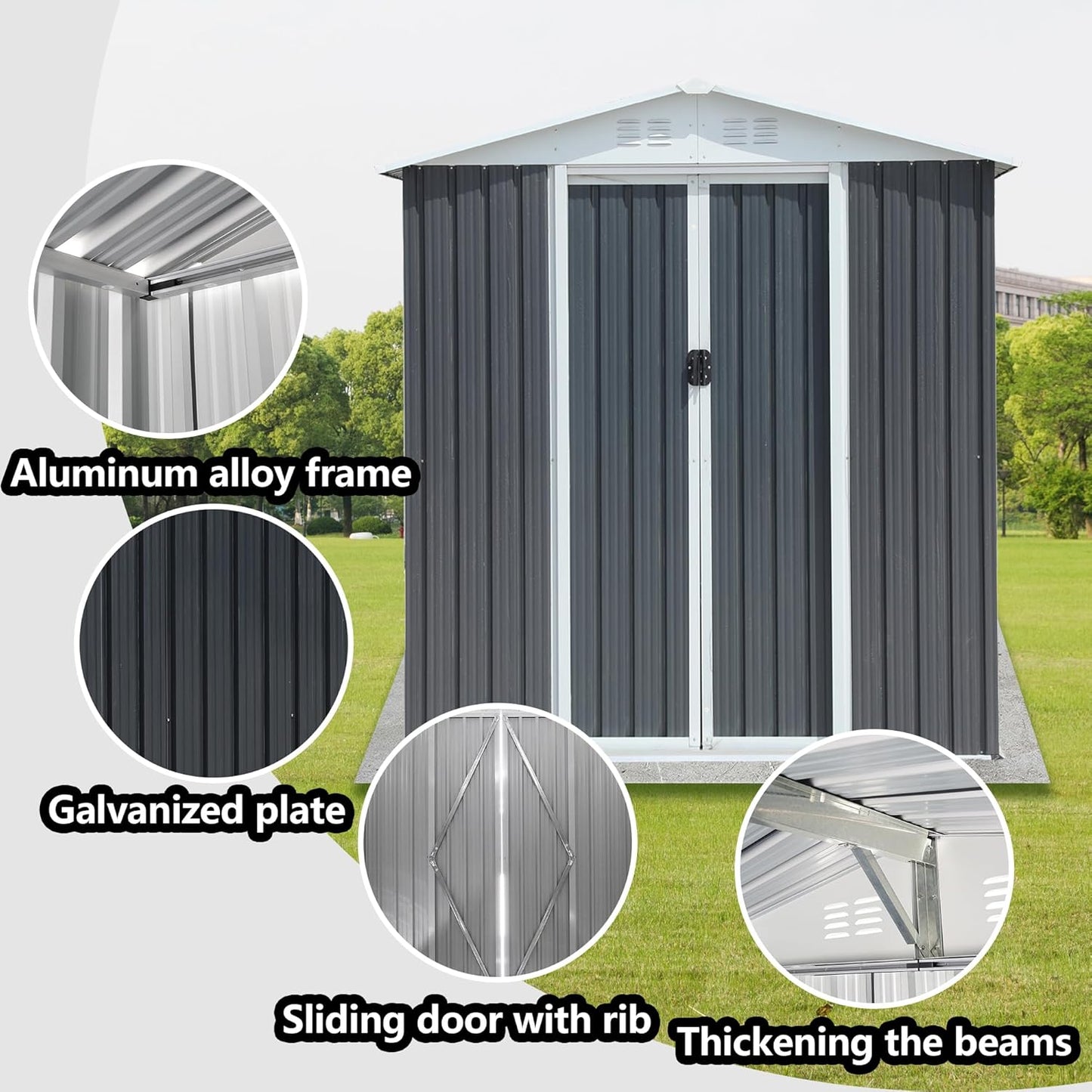 6x4 FT Outdoor Metal Storage Shed, Waterproof Outside Garden Sheds w/Lockable Sliding Doors and Vents, Weather Resistant Steel Tool Storage House for Backyard, Patio, Lawn, Grey