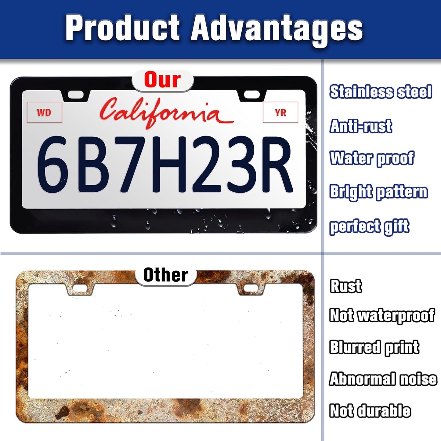 Sugar Skull License Plate Frame Skeleton Flowers License Plate Holders Funny Stainless Steel Auto Accessory Bracket 2 Hole with Screws Universal Us Car License Plate Frames 6x12 Inch for Women Men